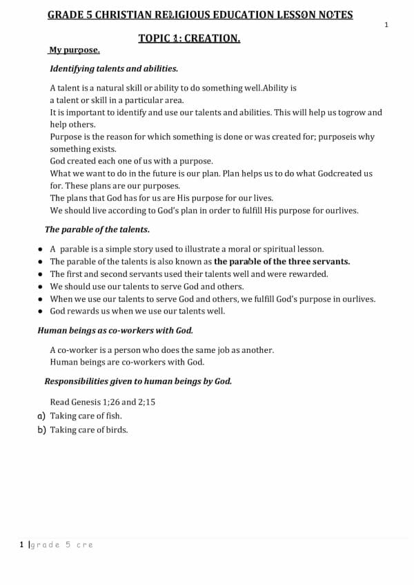 Grade 5 CRE Lesson notes - Elimplex