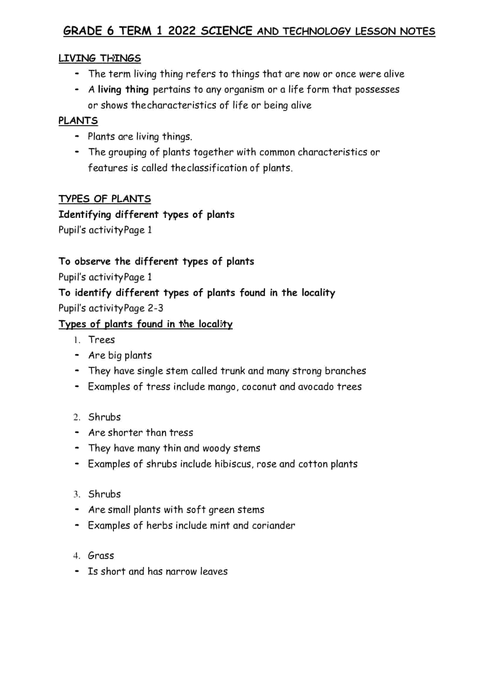 Grade 6 Science and Technology Notes Term 1