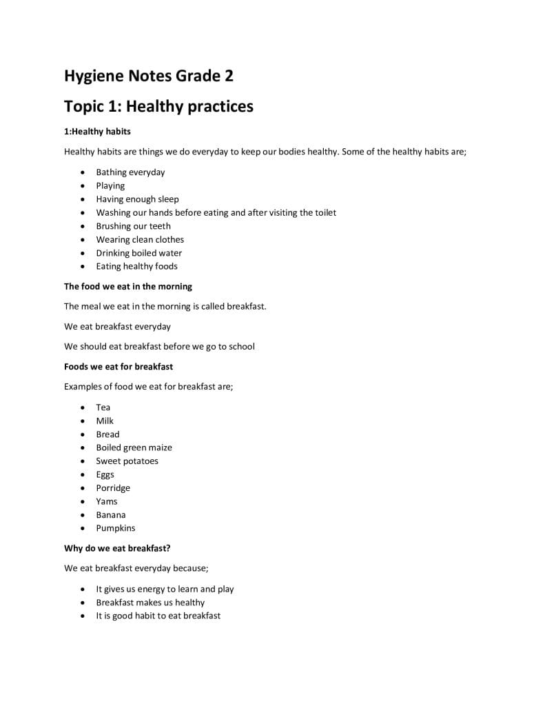 Grade 2 Hygiene and Nutrition term 1 Notes - Elimplex