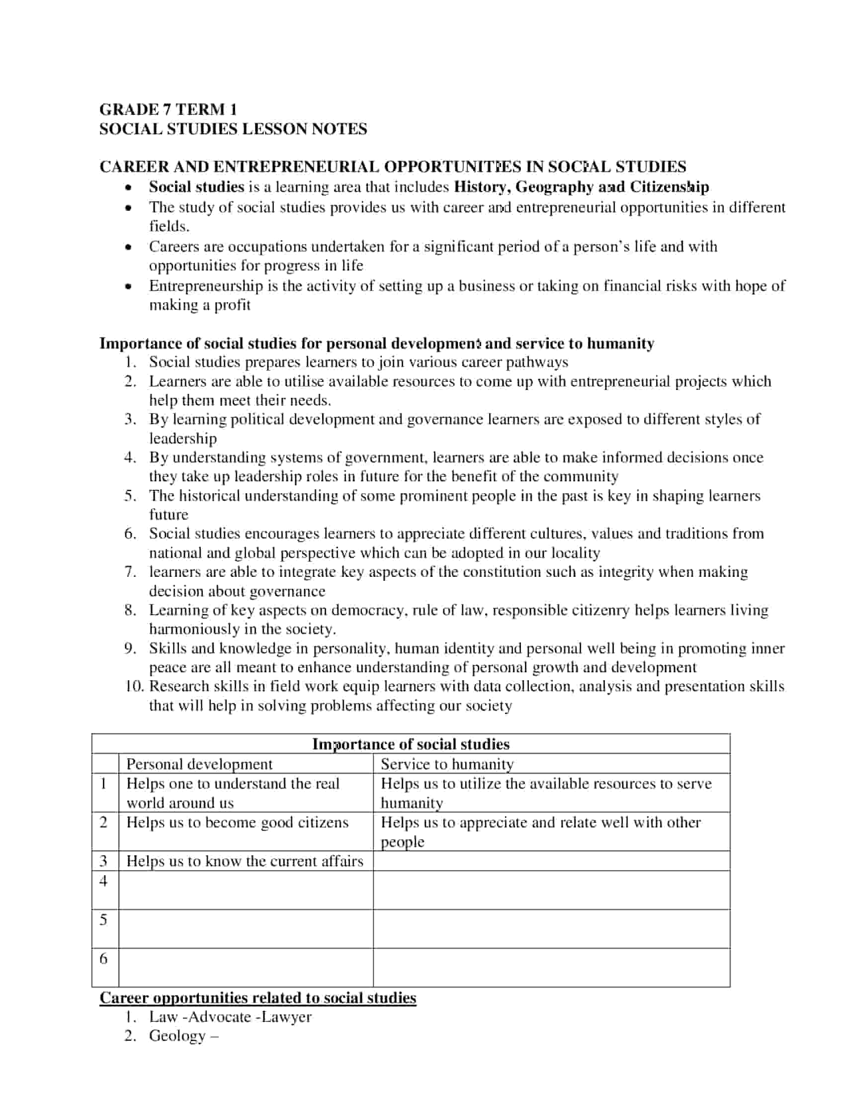 Grade 7 Social Studies Notes Term 1
