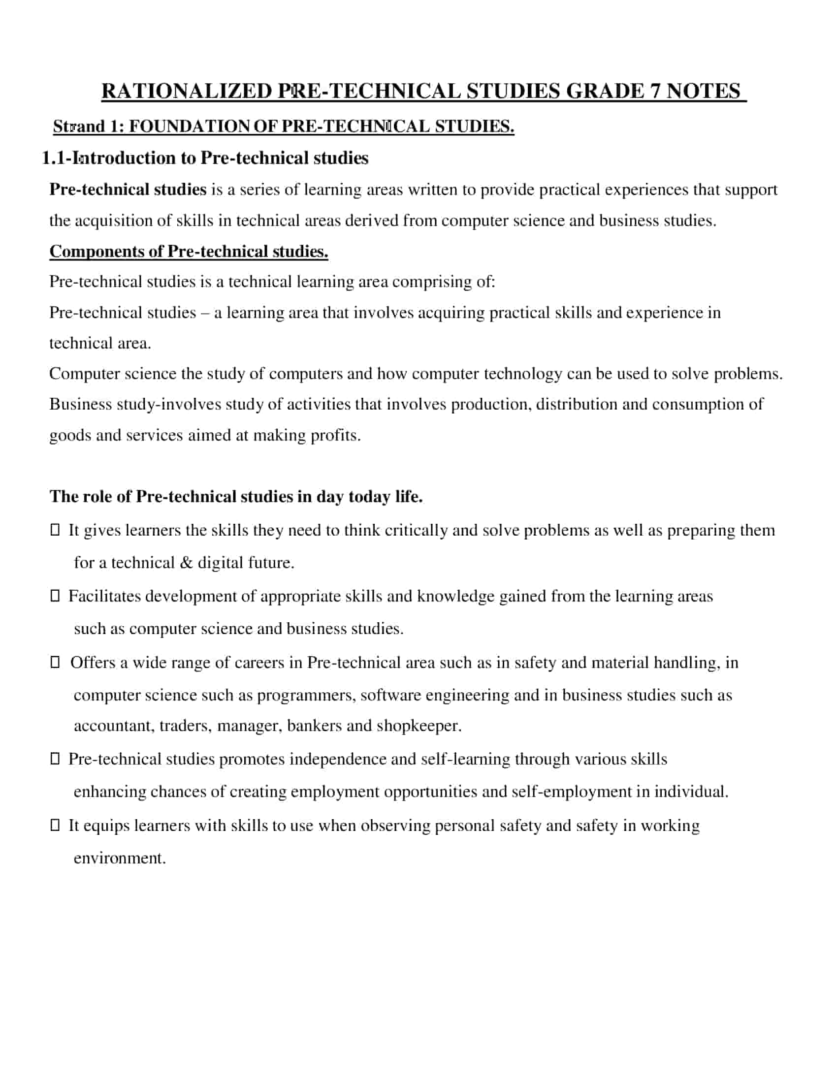 Grade 7 rationalized pre technical notes term 1,2 &3 updated