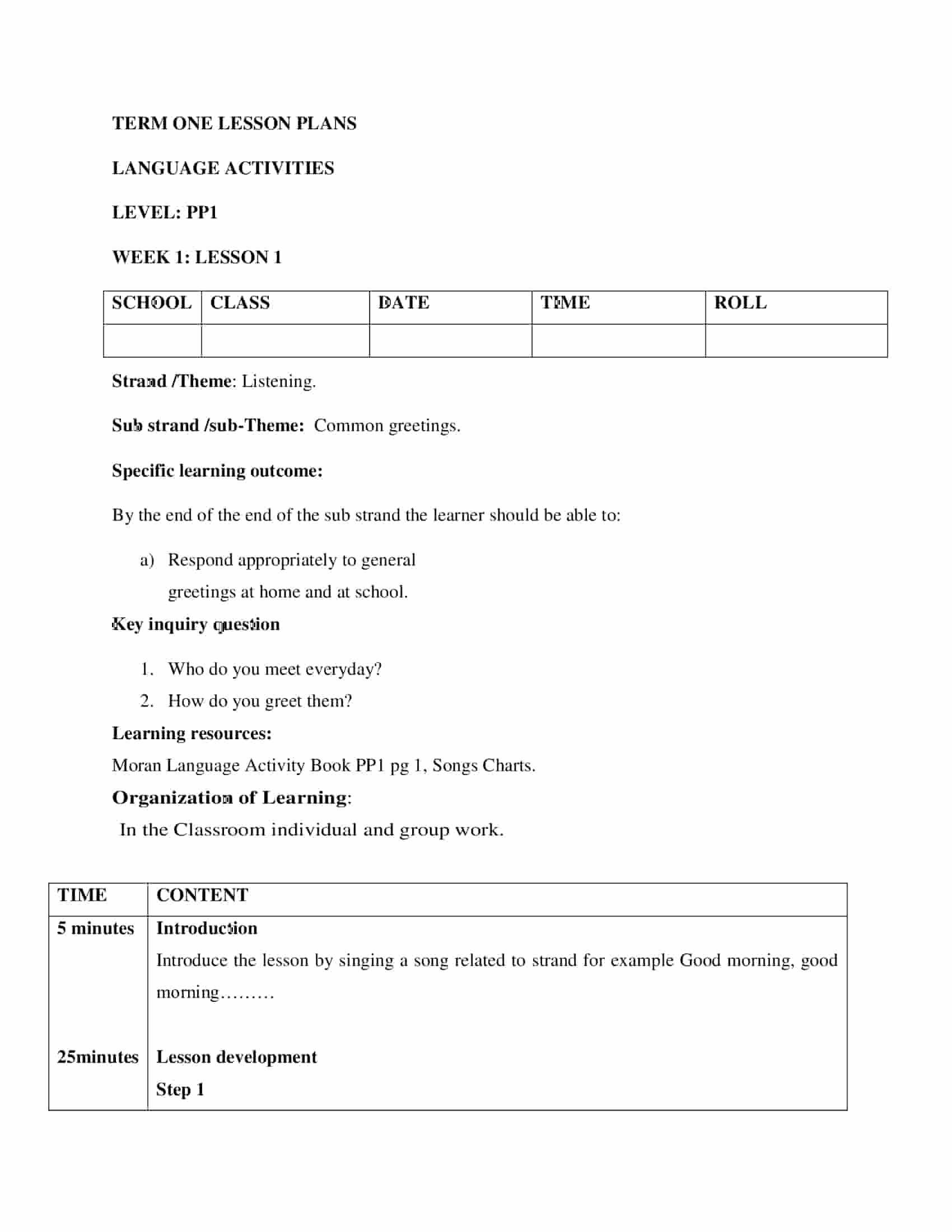 PP1 Rationalized English Lesson Plans Term 1