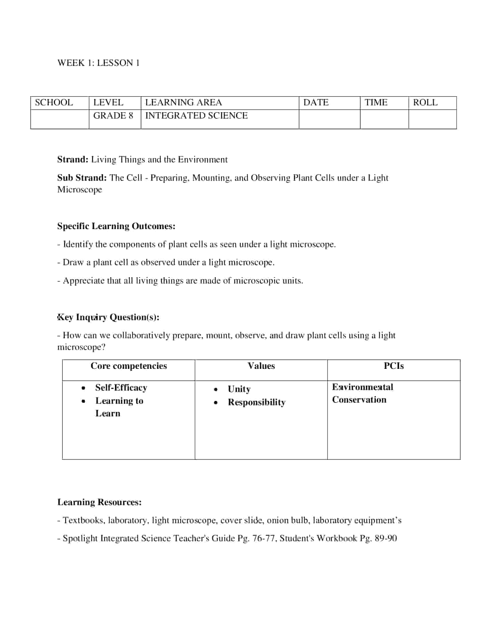 Grade 8 Rationalised Integrated Science Lesson Plans Term 2