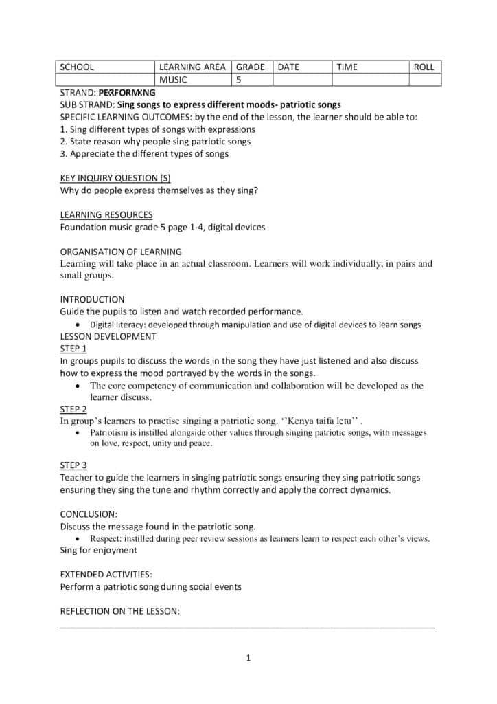 Grade 5 Music Lesson Plans Term 1, 2 and 3 -Foundation music - Elimplex