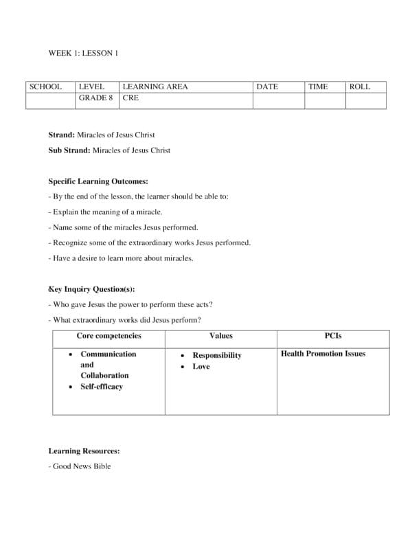 Grade 8 Rationalised CRE Lesson Plans Term 2