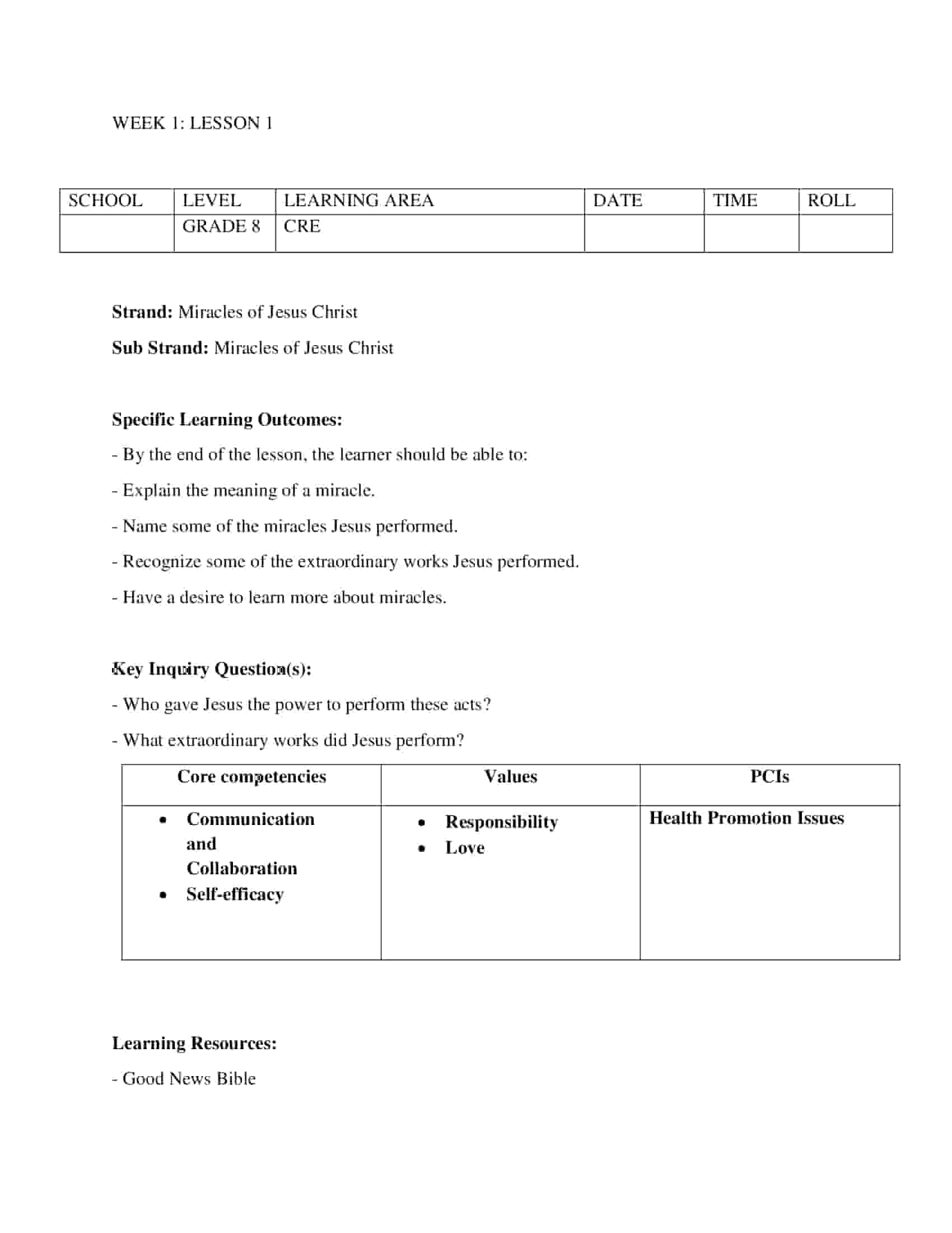Grade 8 Rationalised CRE Lesson Plans Term 2