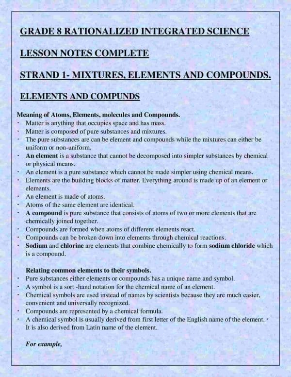Grade 8 Integrated Science Rationalized Complete Notes - Elimplex
