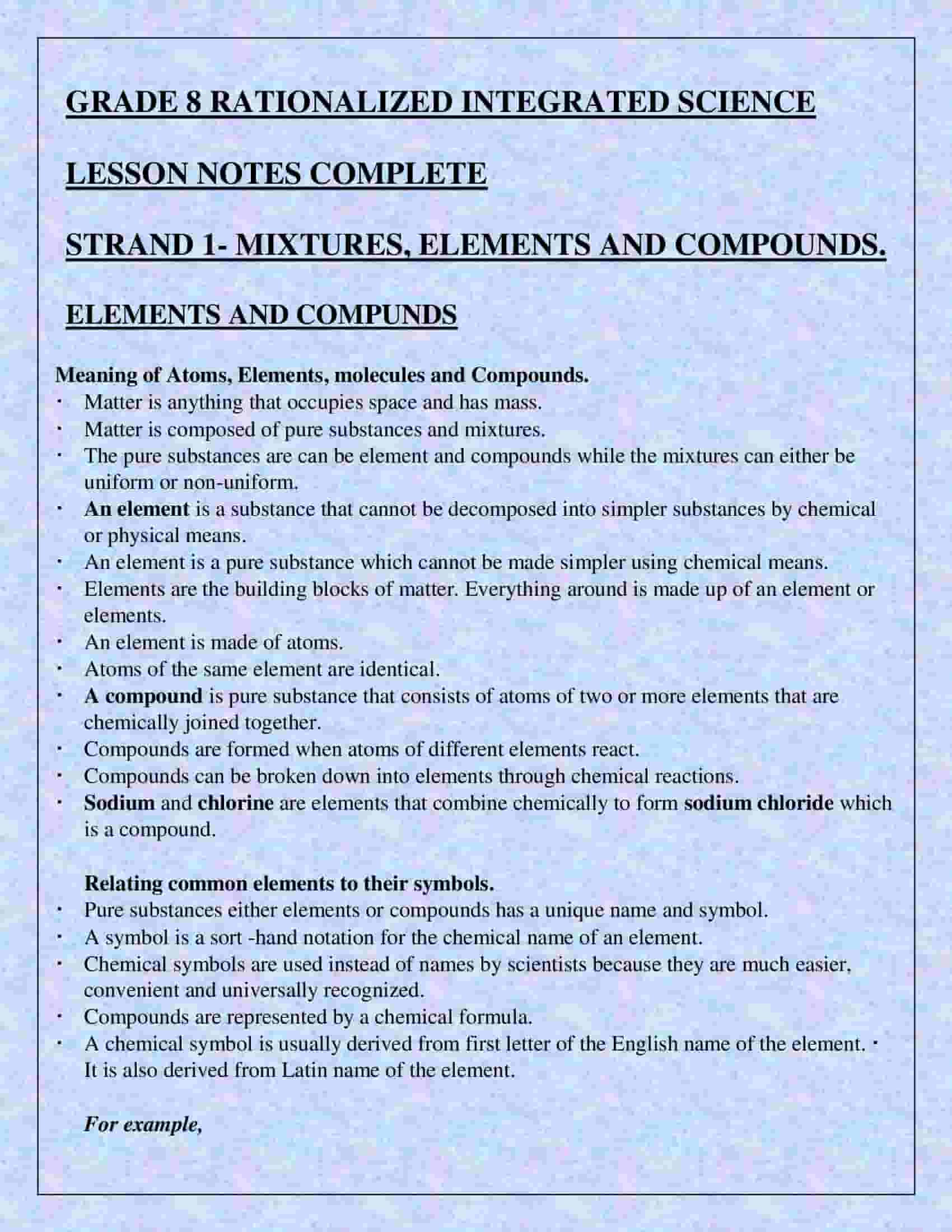 Grade 8 Integrated Science Rationalized Complete Notes