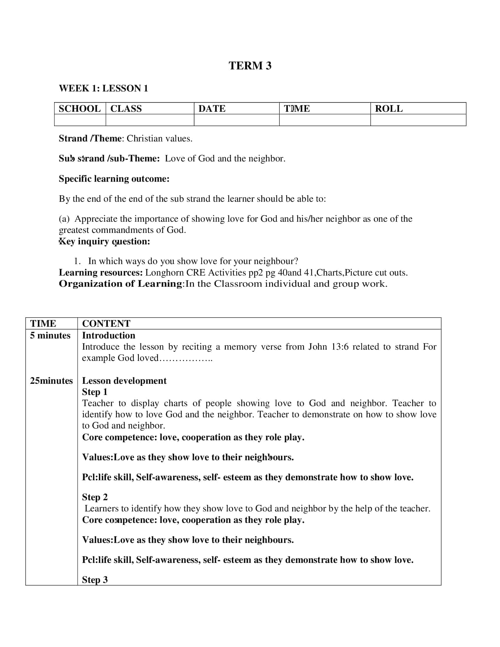 PP2 CRE Lesson Plans Term 3