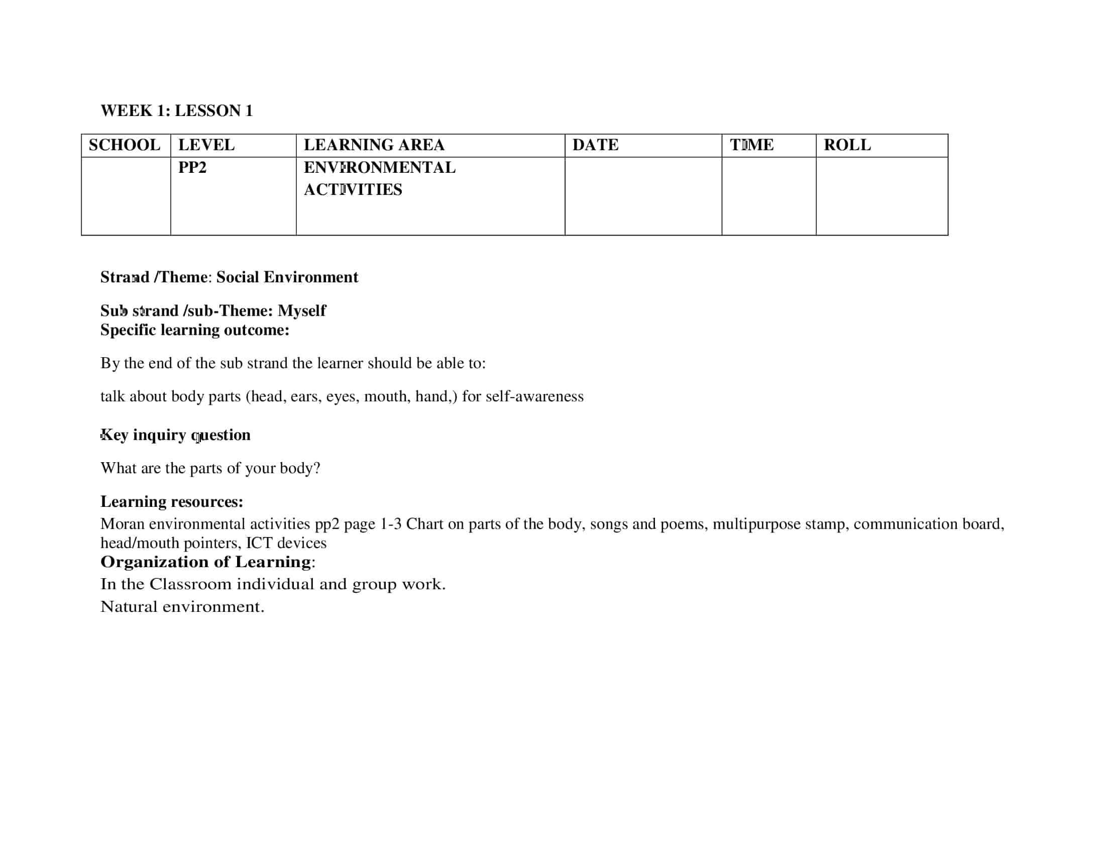 PP2 Rationalized Environmental Activities Lesson Plans Term 1