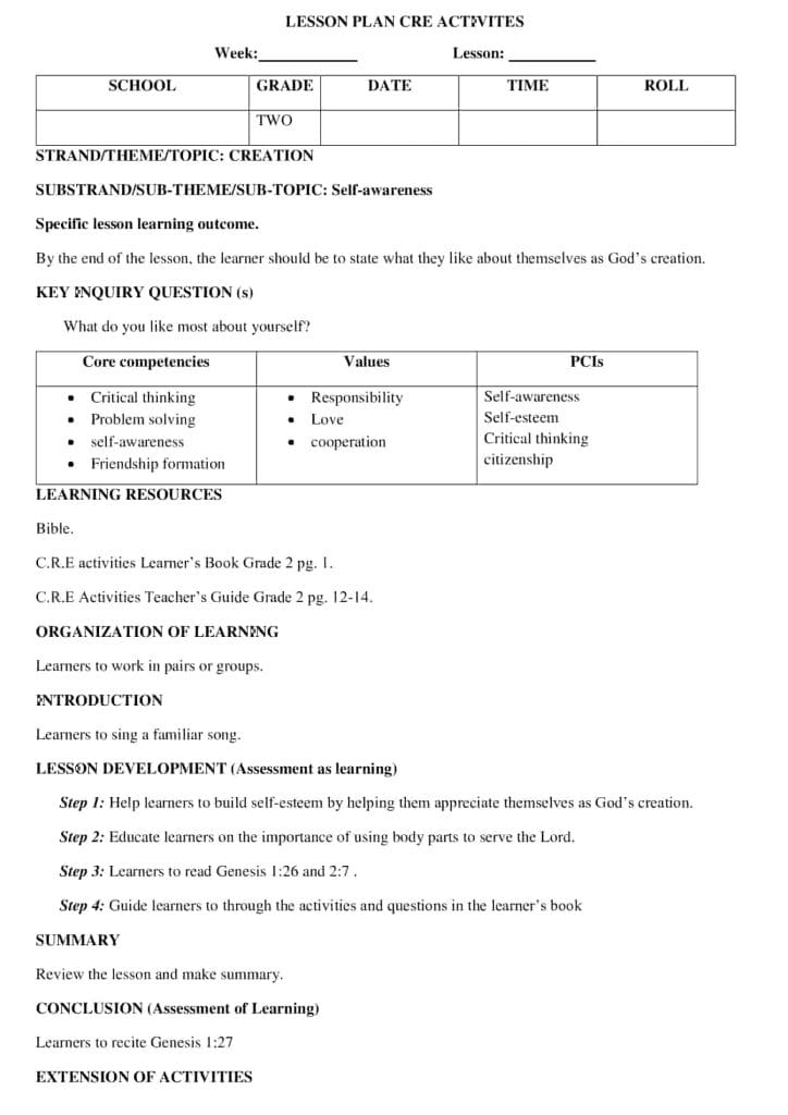 Grade 2 CRE Lesson Plans Term 1, 2 & 3 - Elimplex