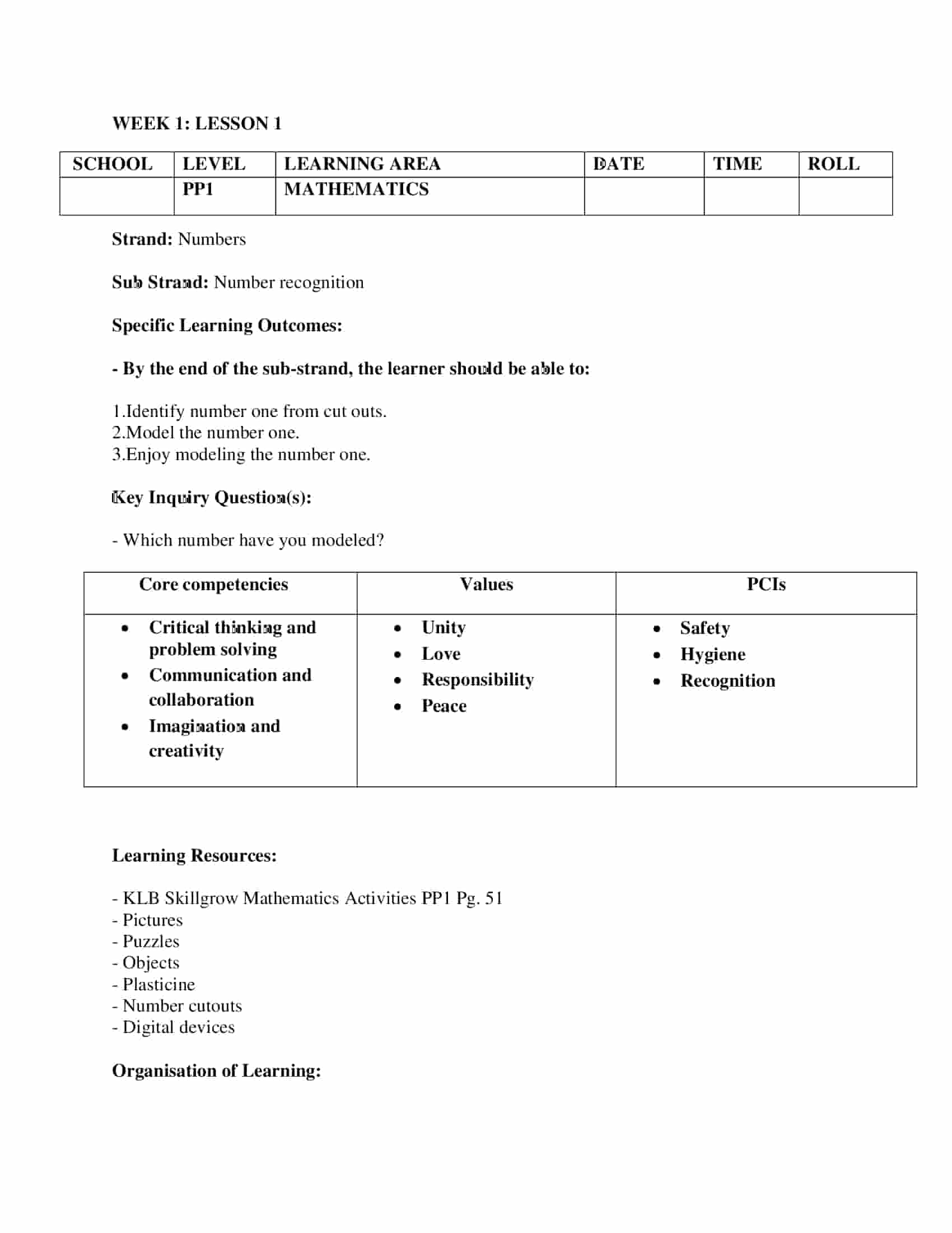 PP1 Rationalized Mathematics Lesson Plans Term 2