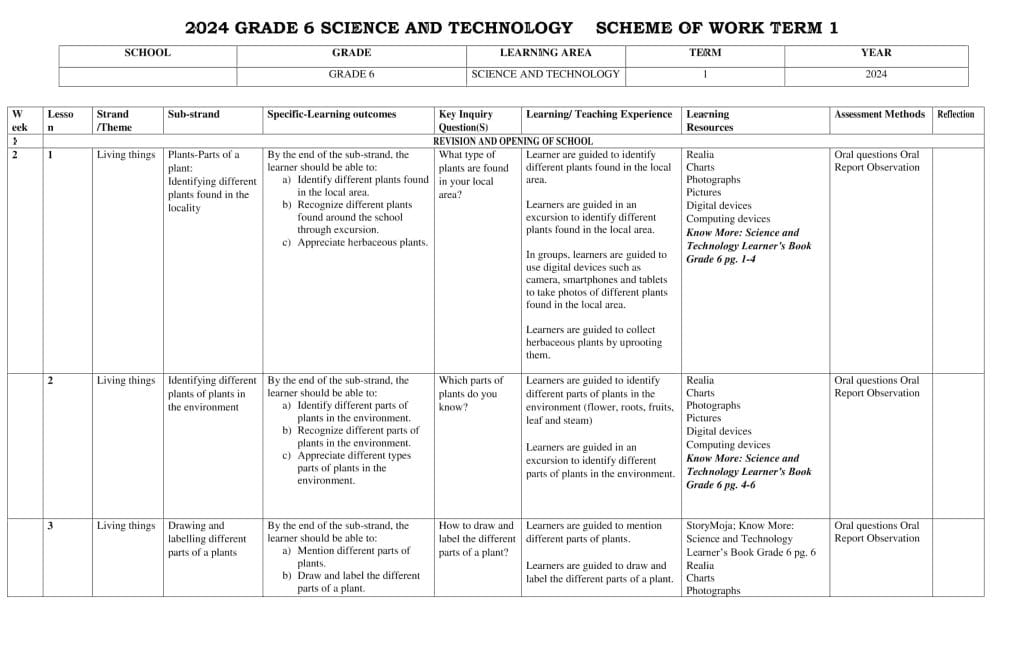 Grade 6 Science and Technology Scheme of Work Term 1 -Know More - Elimplex