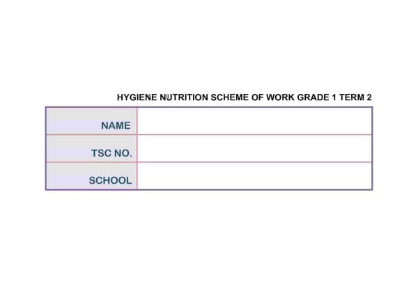 Grade 1 Hygiene and Nutrition schemes of work term 2 - Elimplex