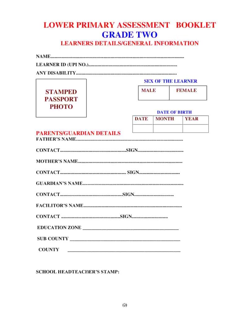 Grade 2 Lower Primary Assessment Booklet - Elimplex