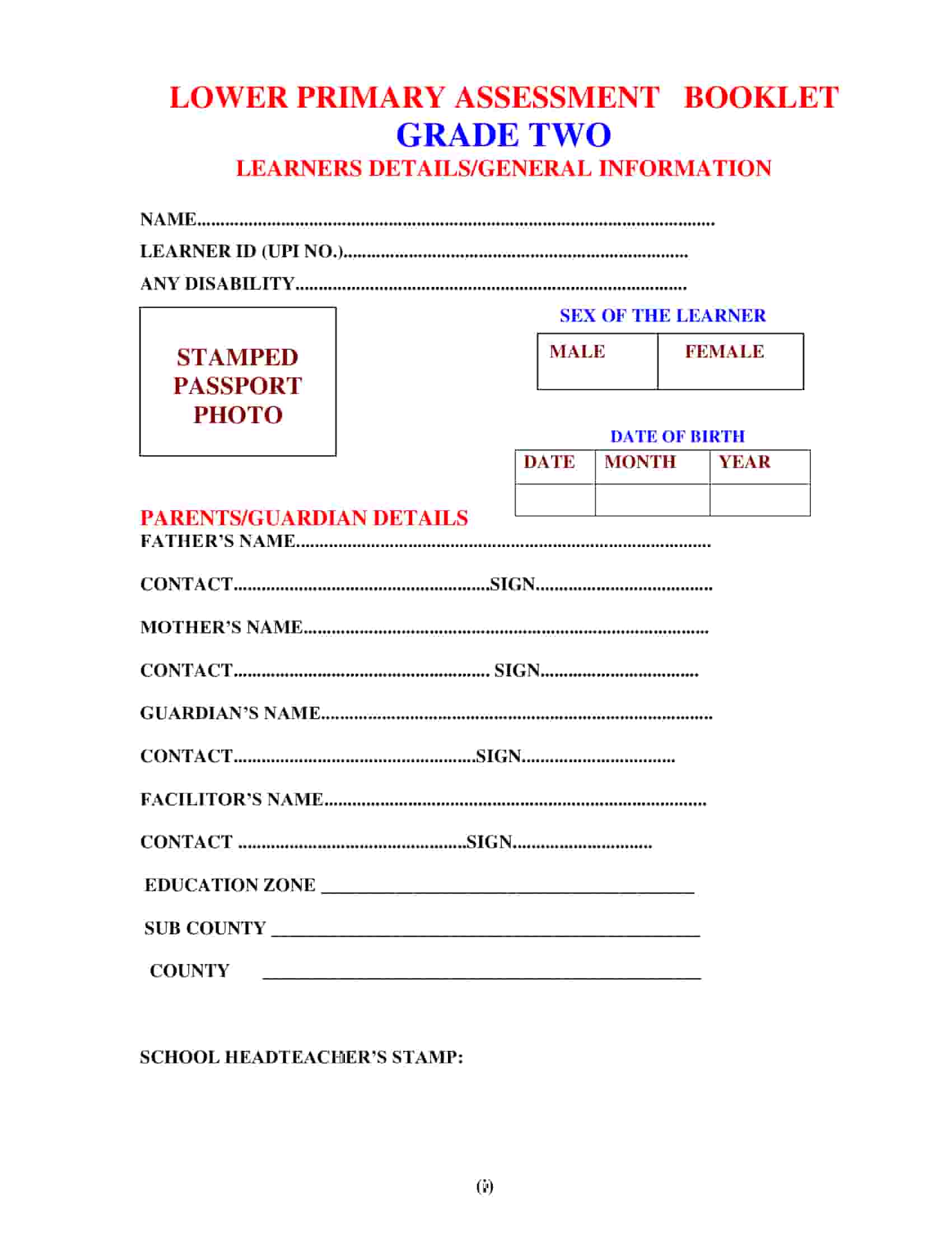 Grade 2 Lower Primary Assessment Booklet