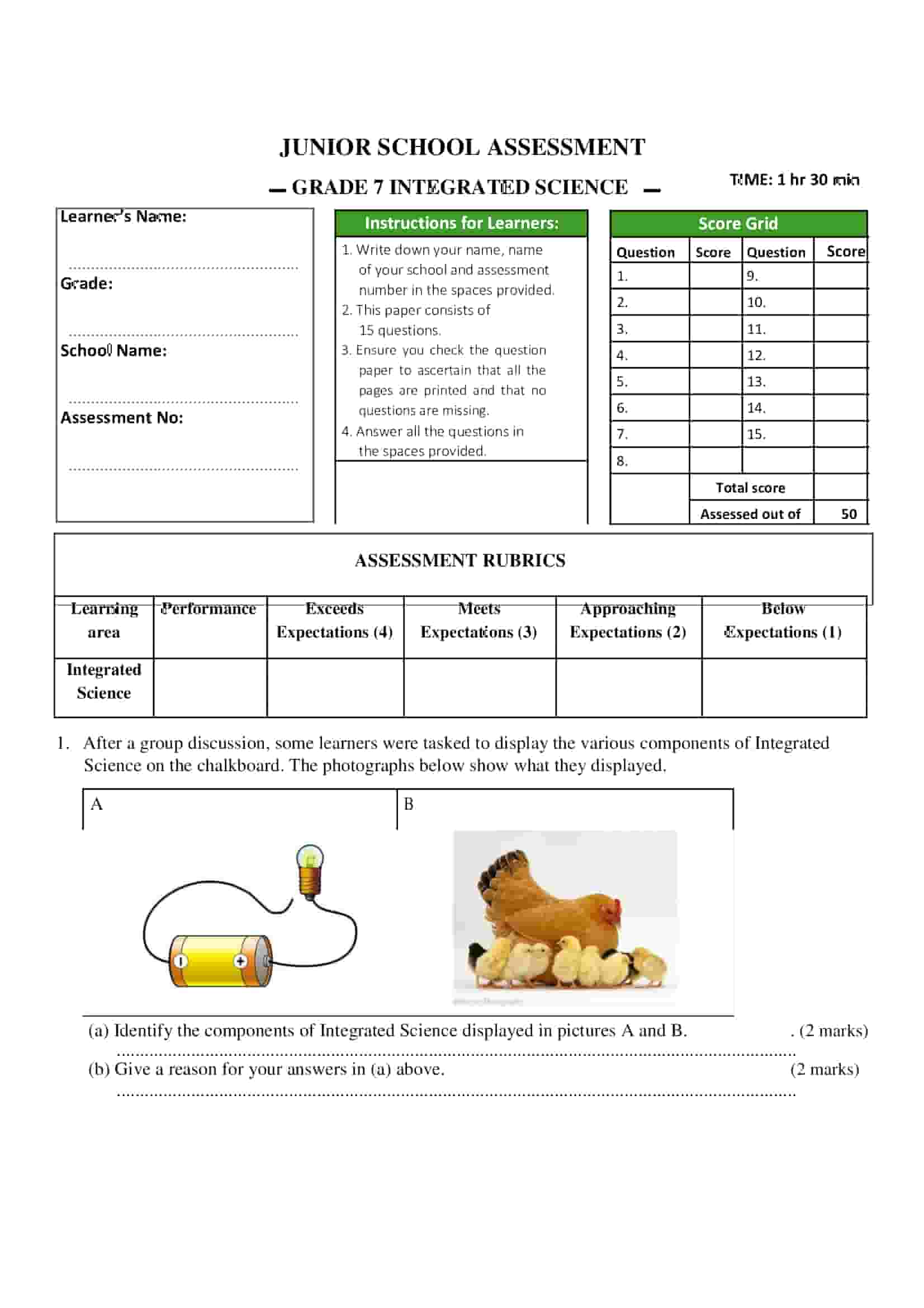 Grade 7 Integrated Science holiday assignment
