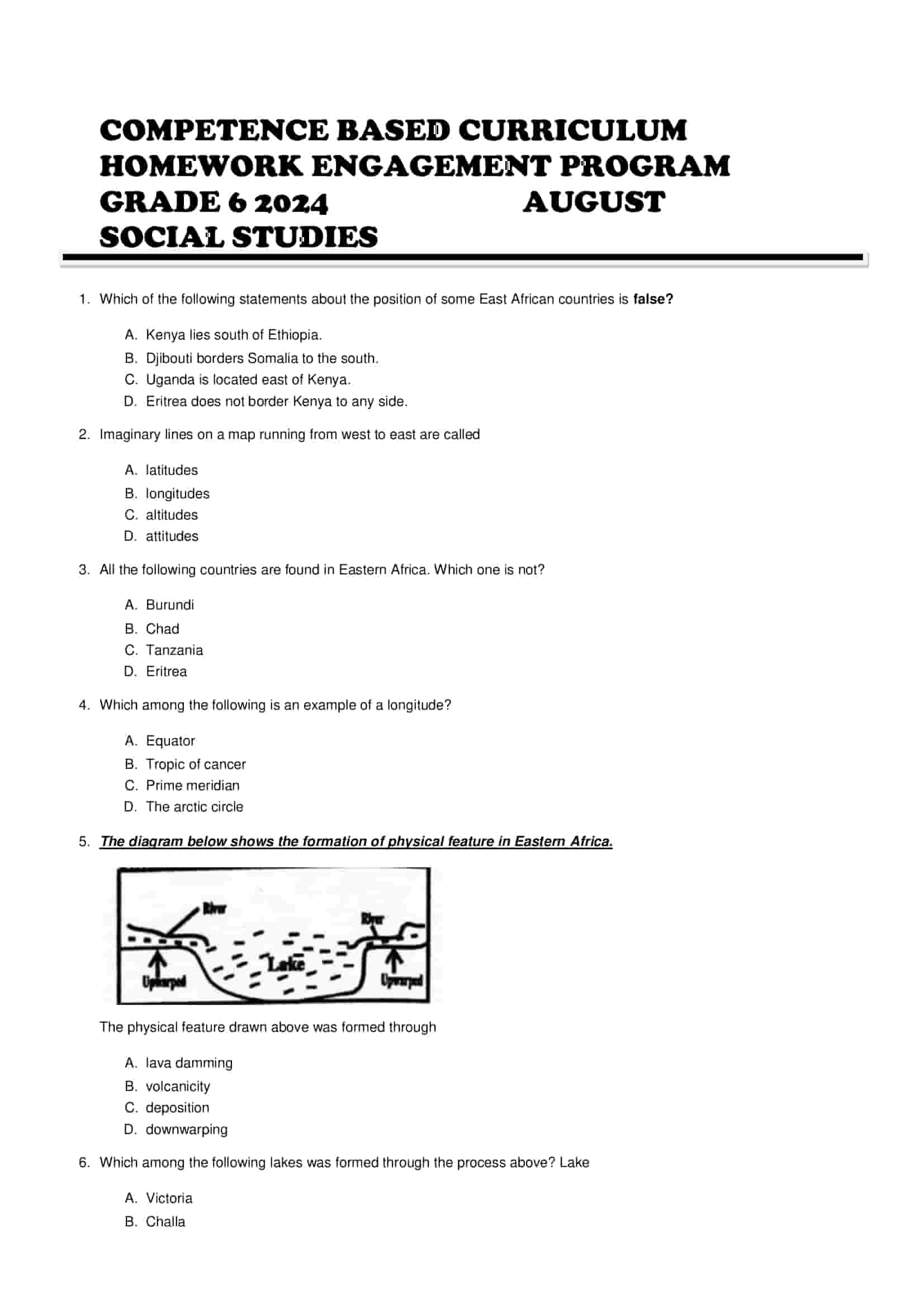 Grade 6 Social Studies August 2024 Holiday Assignments