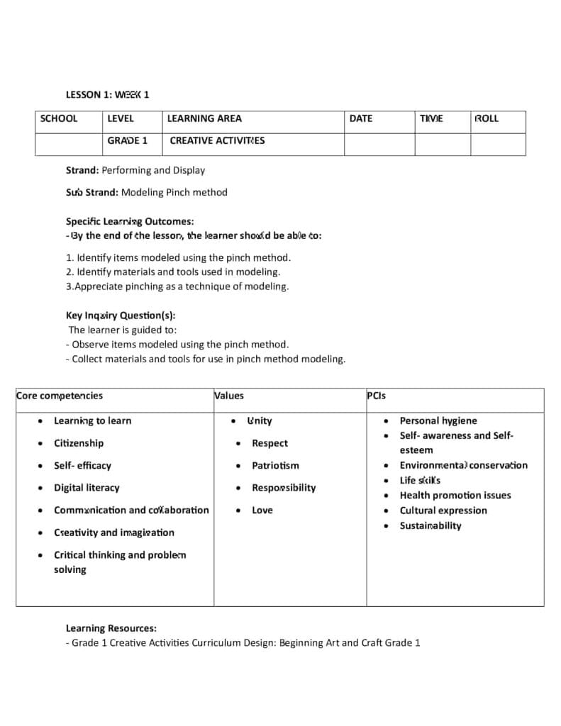 Grade 1 Rationalized Creative Activities Lesson Plans for Term 3 - Elimplex