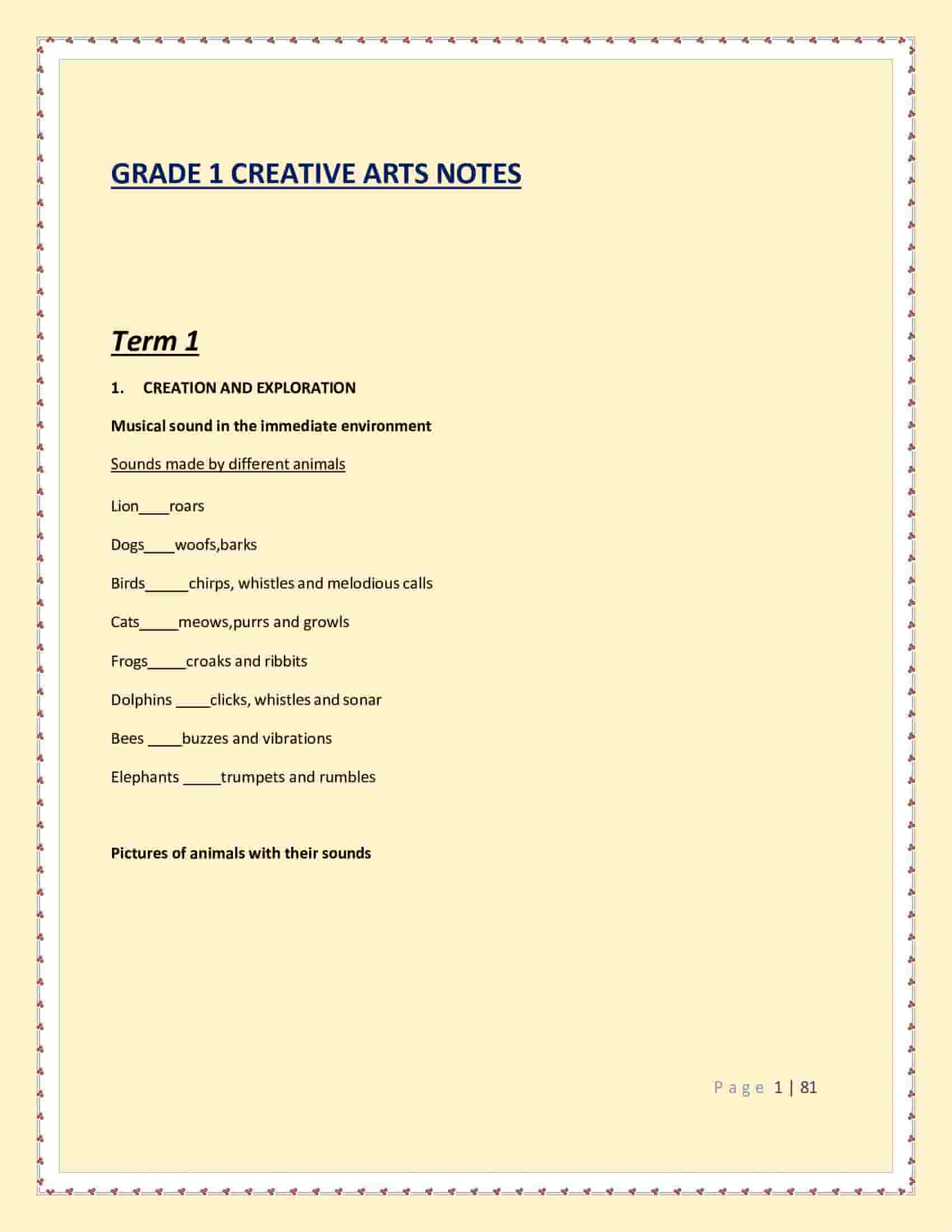 Grade 1 Creative Arts Notes