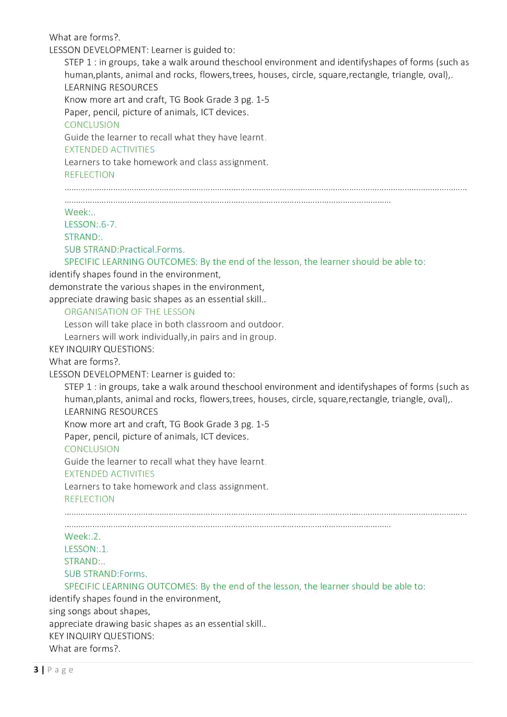 Grade 2 Term 1 Creative Arts Lesson Plans - Elimuplex