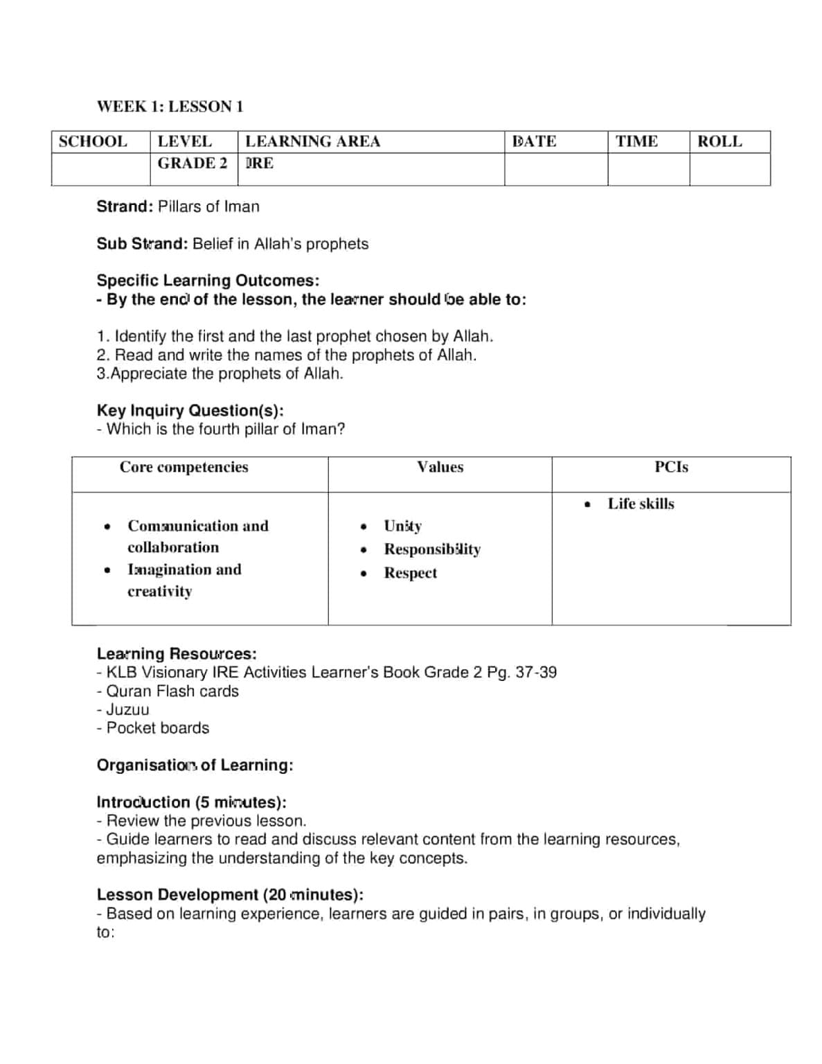 Grade 2 Rationalised IRE Lesson Plans Term 2 - Elimplex