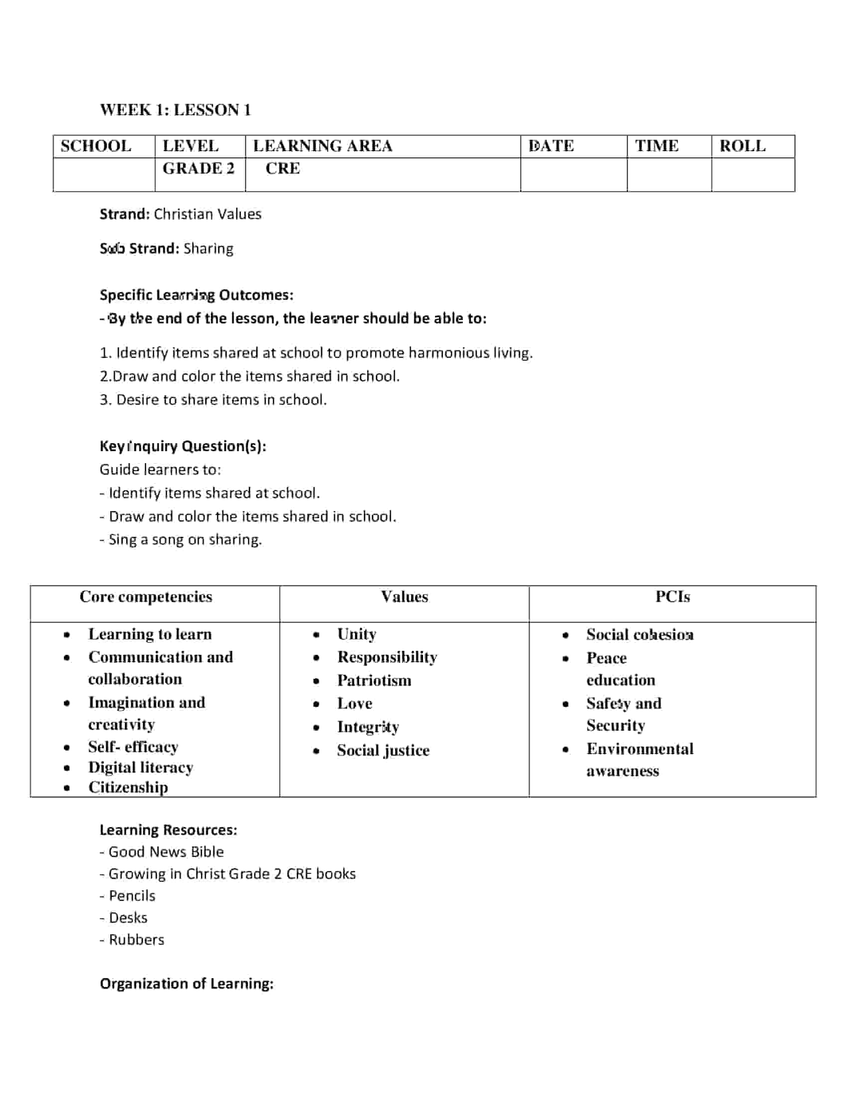 Grade 2 CRE Lesson Plans Term 3