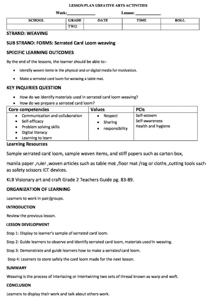 Grade 2 Art and Craft Weaving Lesson Plans - Elimplex