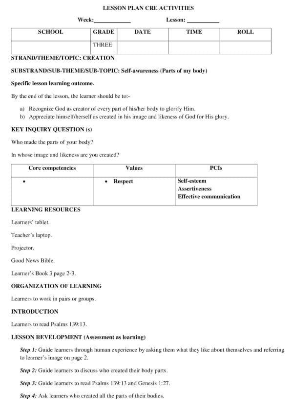 Grade 3 CRE Creation Lesson Plans