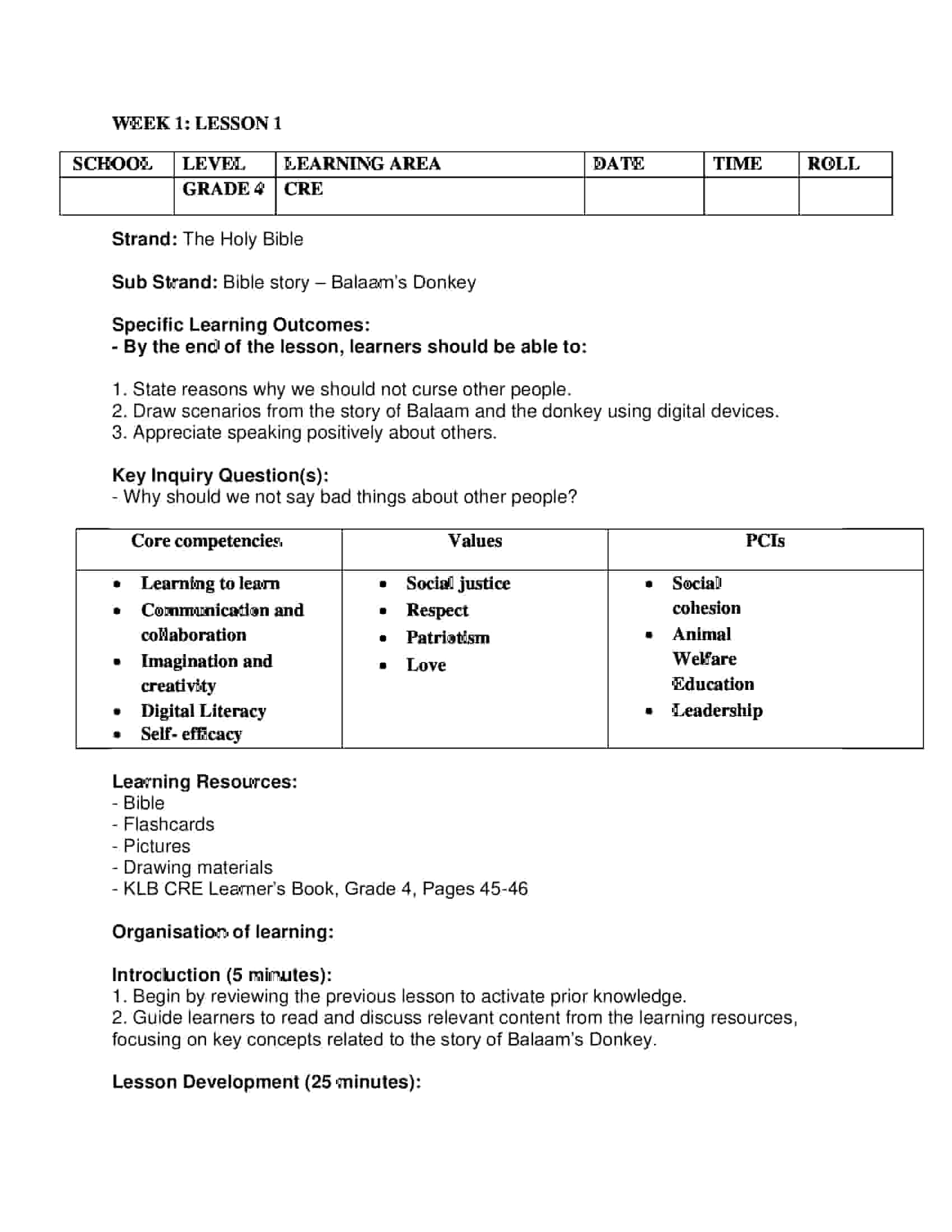Grade 4 CRE Lesson Plans Term 2