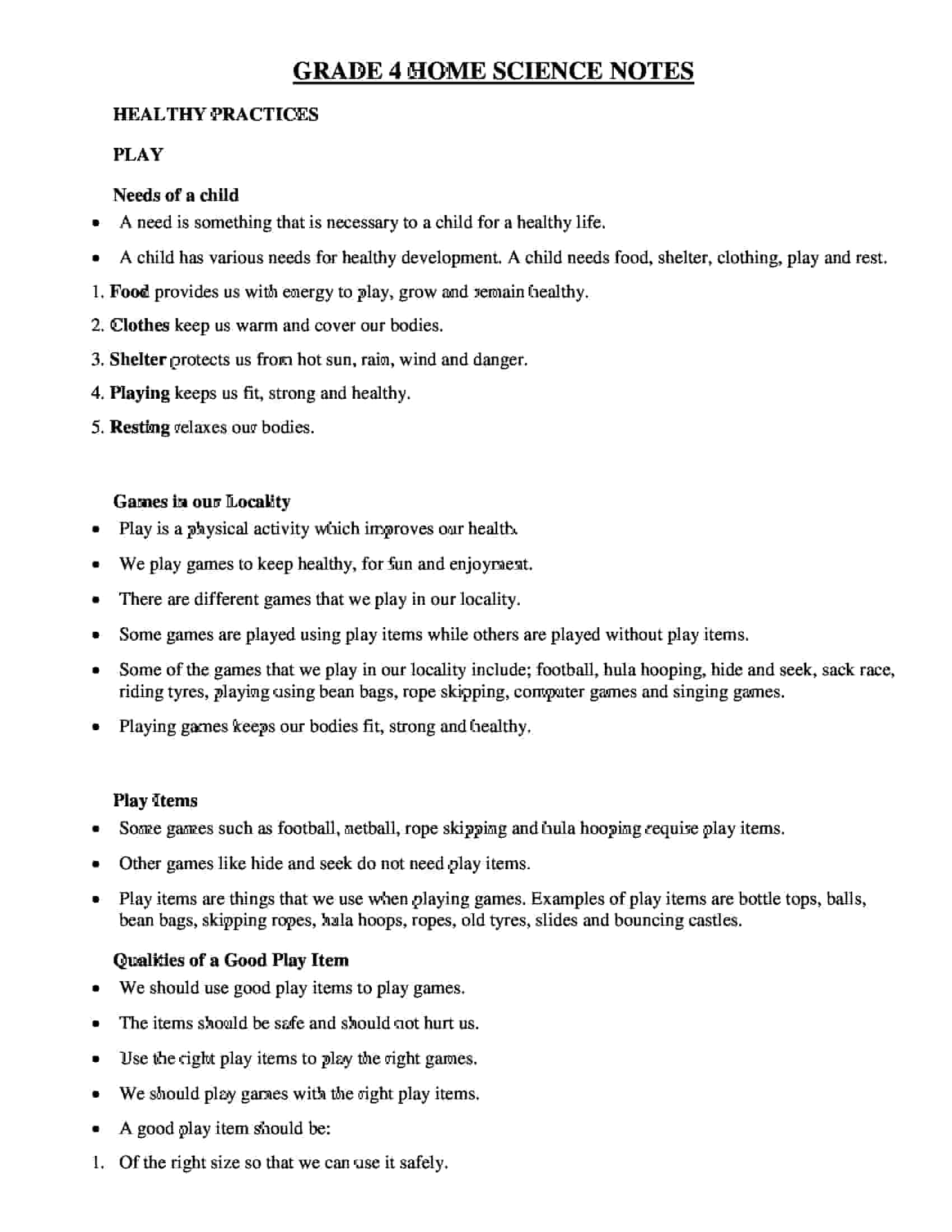 Grade 4 Home Science Lesson Notes Term 1 | 2 | 3