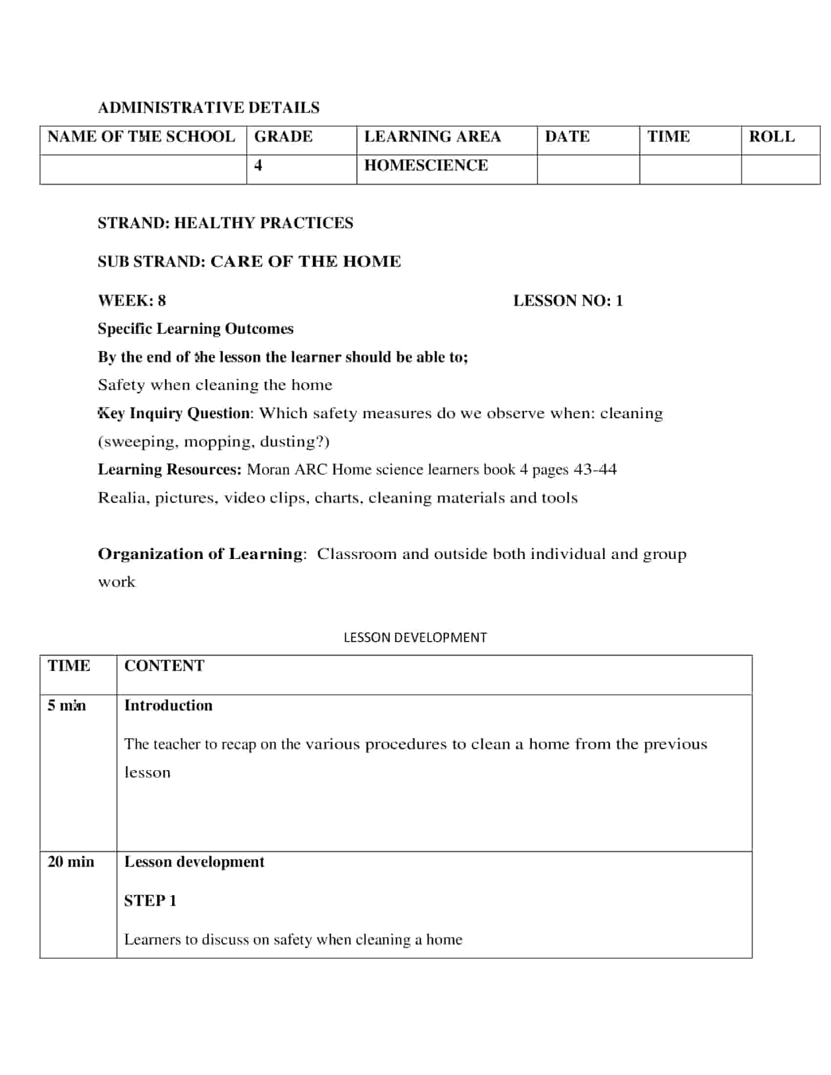 Grade 4 Home Science Lesson Plans Term 1 Week 8-13 moran