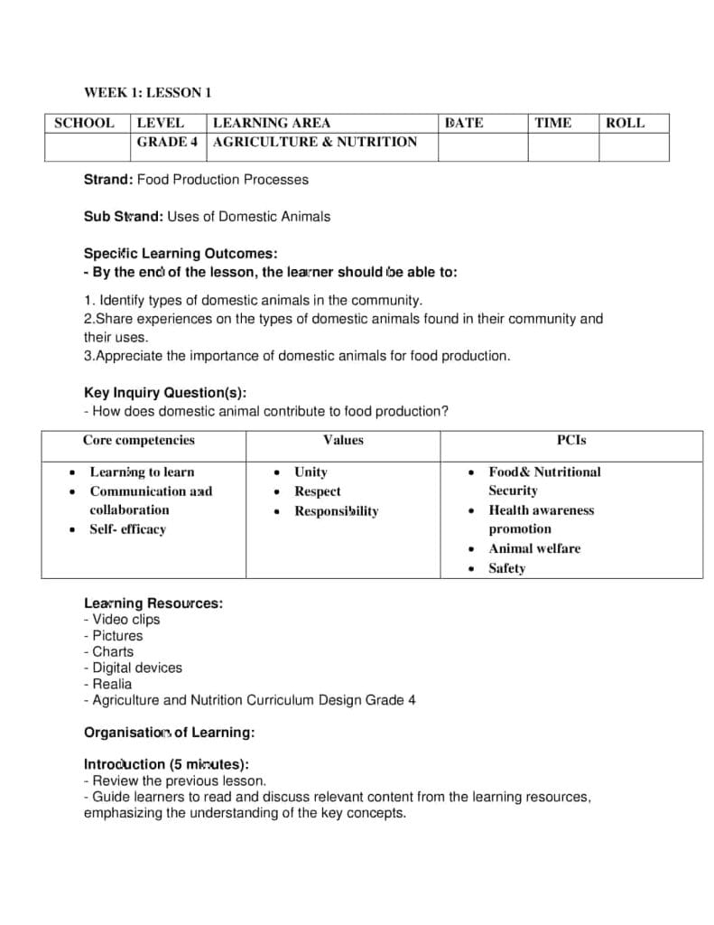 Grade 4 Rationalised Agriculture and Nutrition Lesson Plans Term 2 ...