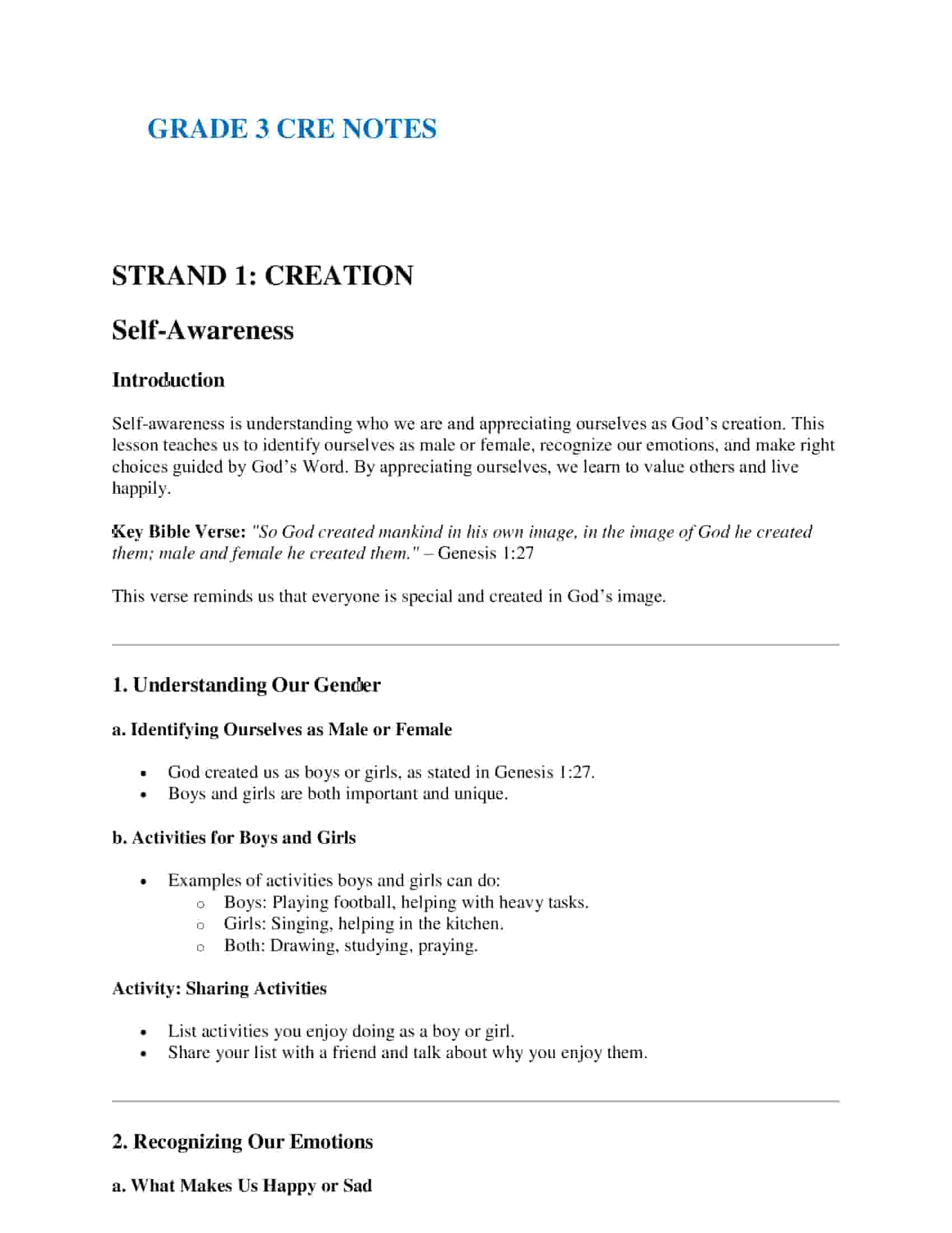 Grade 3 CRE Notes (Term 1,2&3)