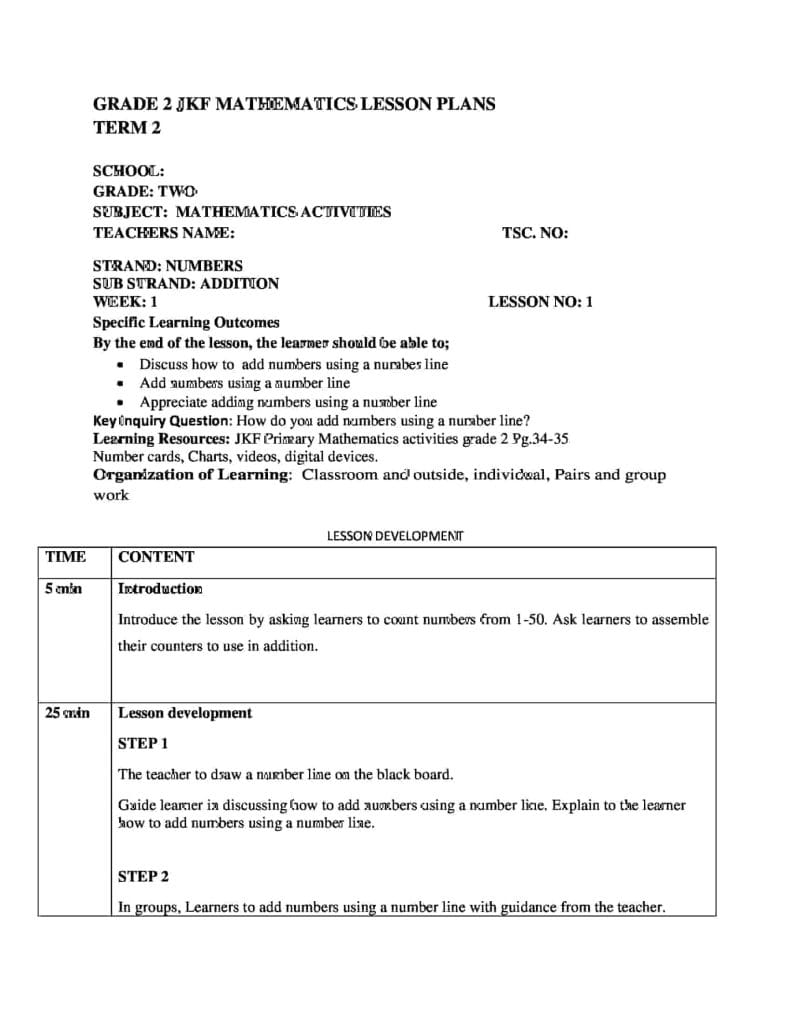 Grade 2 JKF Mathematics Lesson Plans Term 2 - Elimplex
