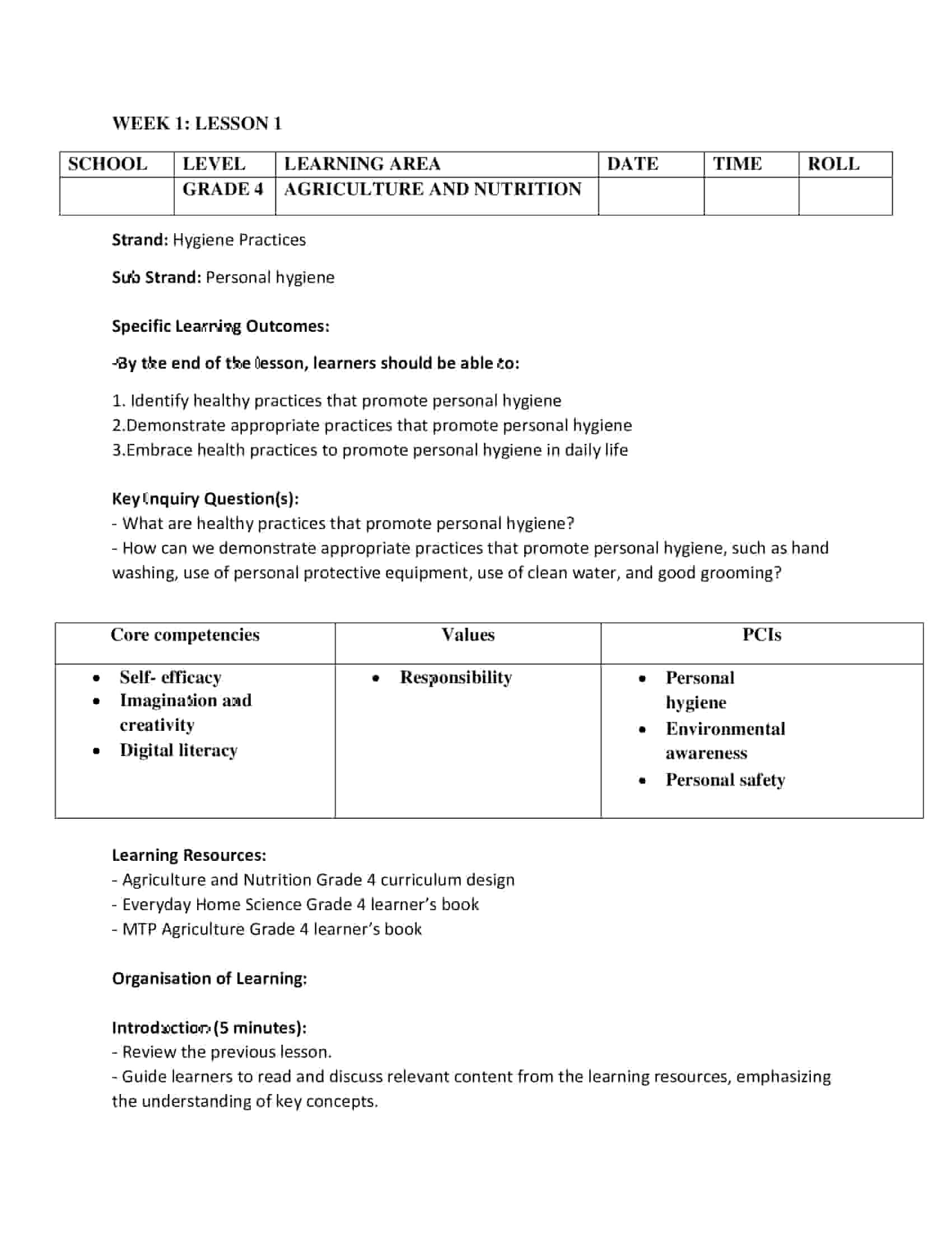 Grade 4 Agriculture and Nutrition Lesson Plans Term 3