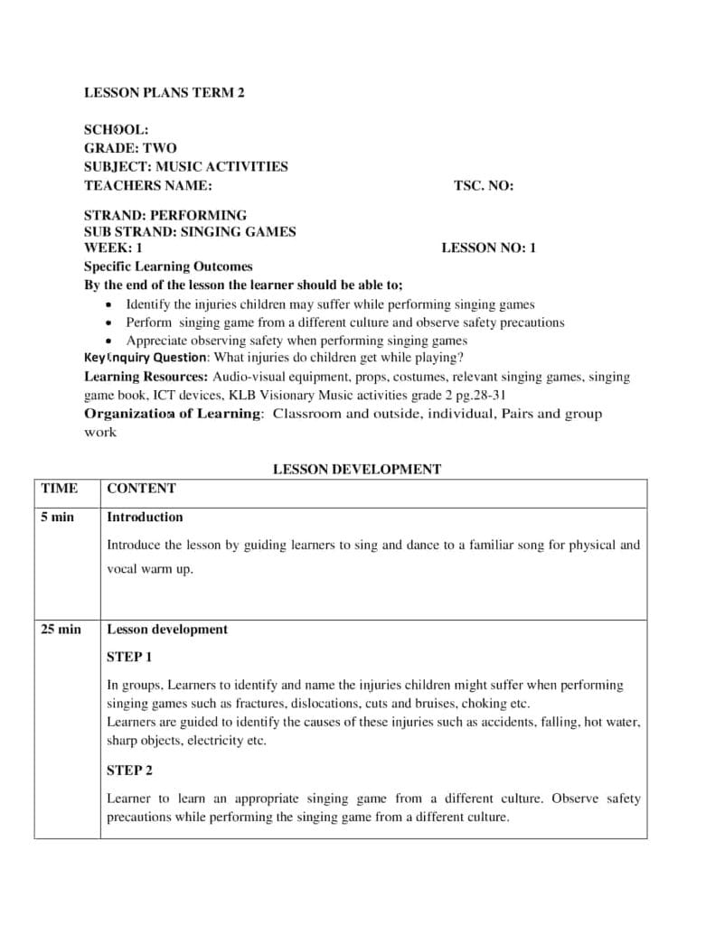 Grade 2 KLB Visionary Music Activities Lesson Plans Term 2 - Elimplex