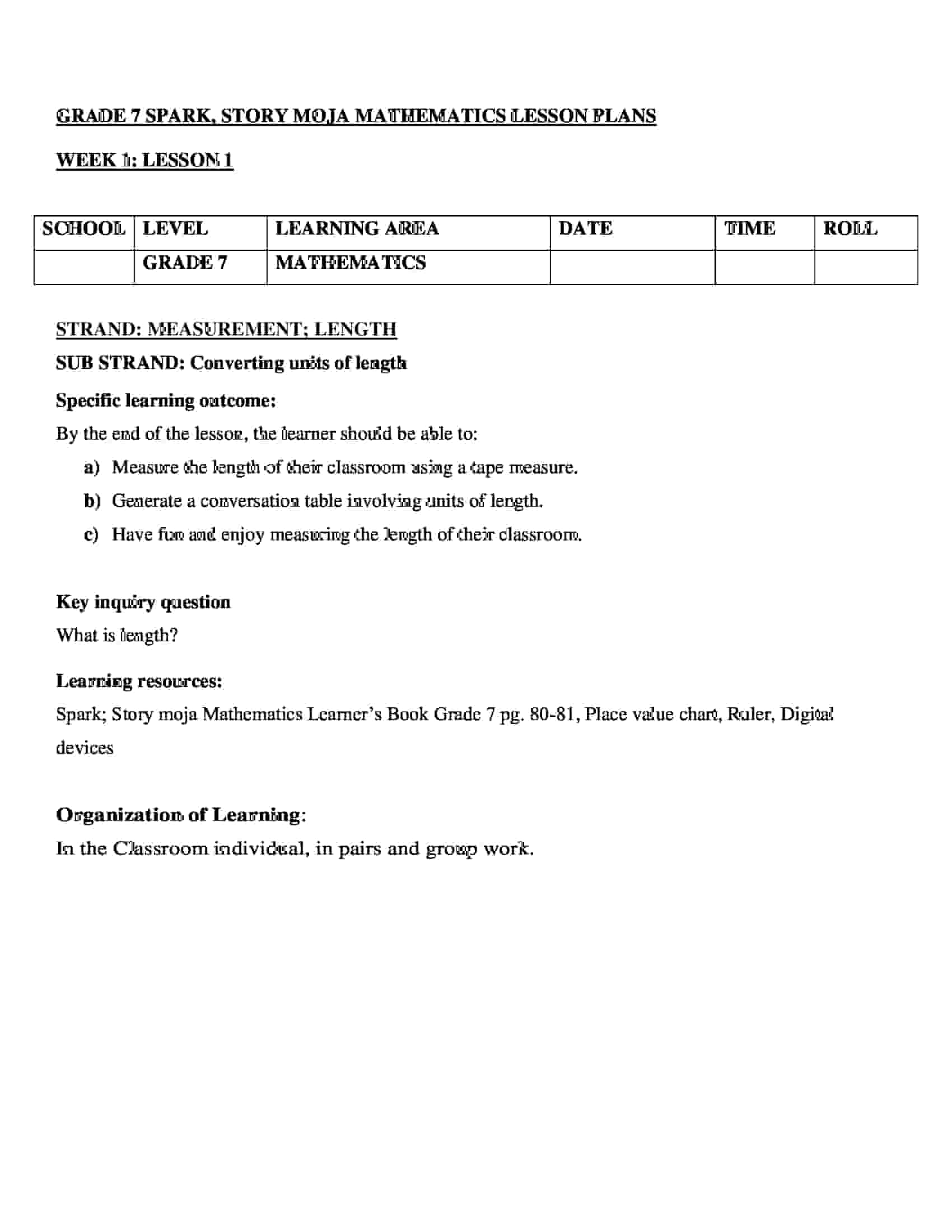 Grade 7 Mathematics Lesson Plans Term 2