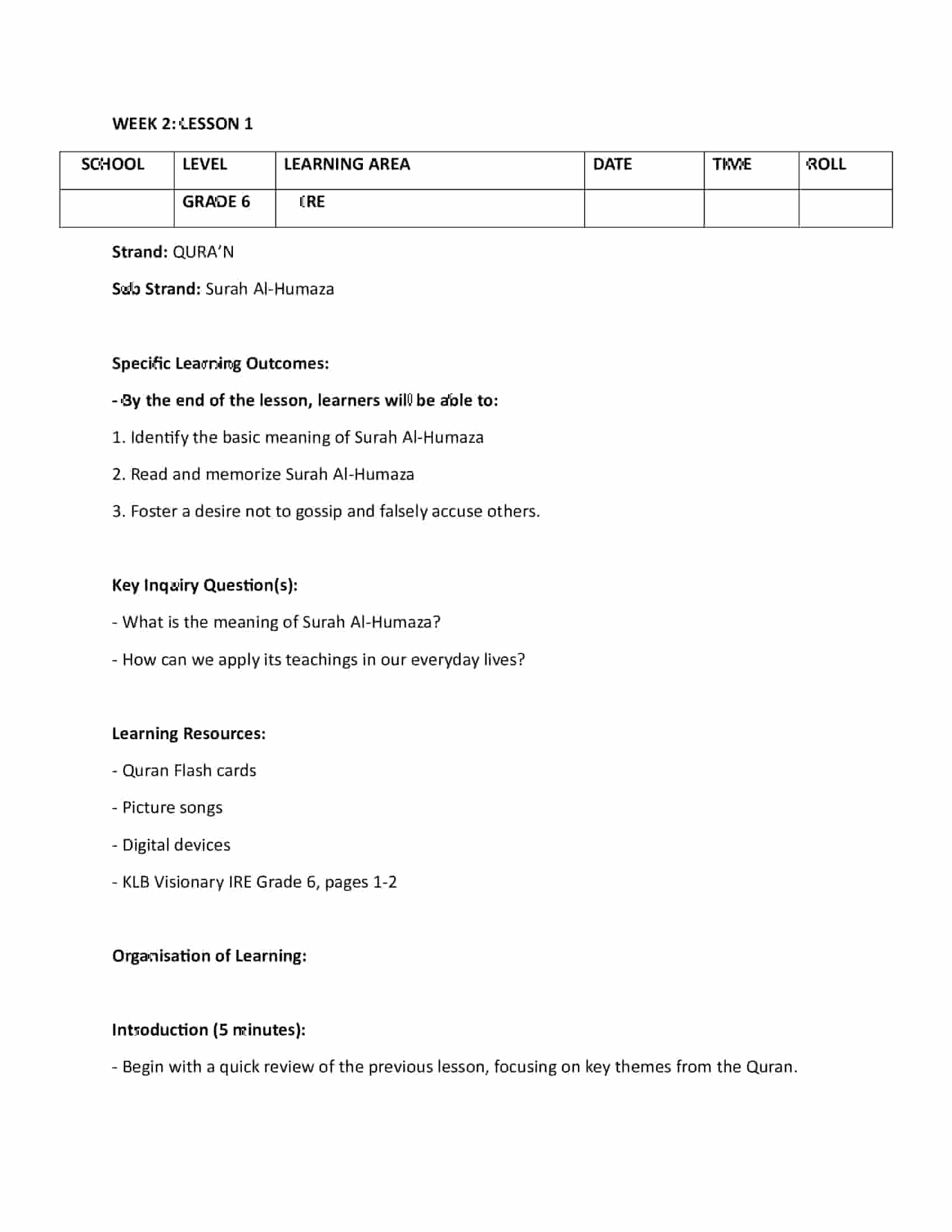 Grade 6 Rationalized IRE Lesson Plans Term 1