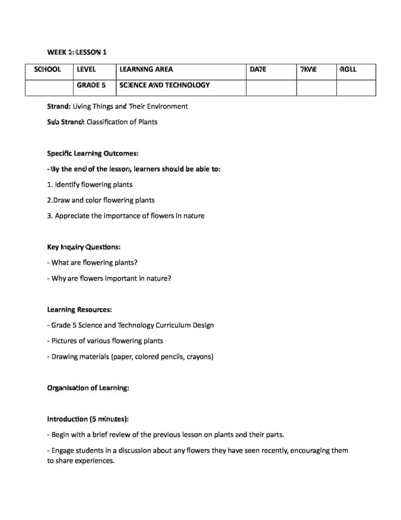 Grade 5 Rationalized Science and Technology Lesson Plans Term 1 - Elimplex