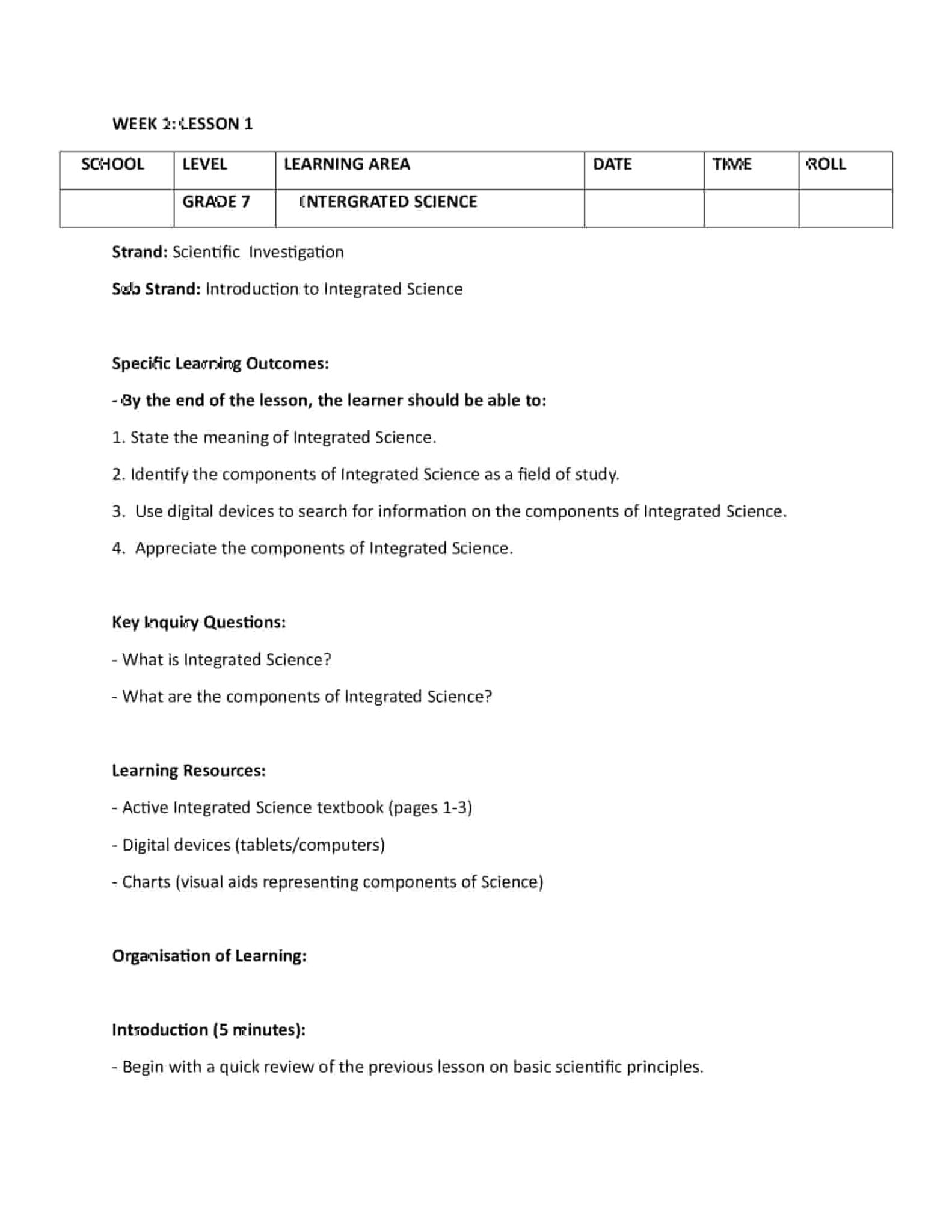 Grade 7 Integrated Science Lesson Plans Term 1 - Elimplex