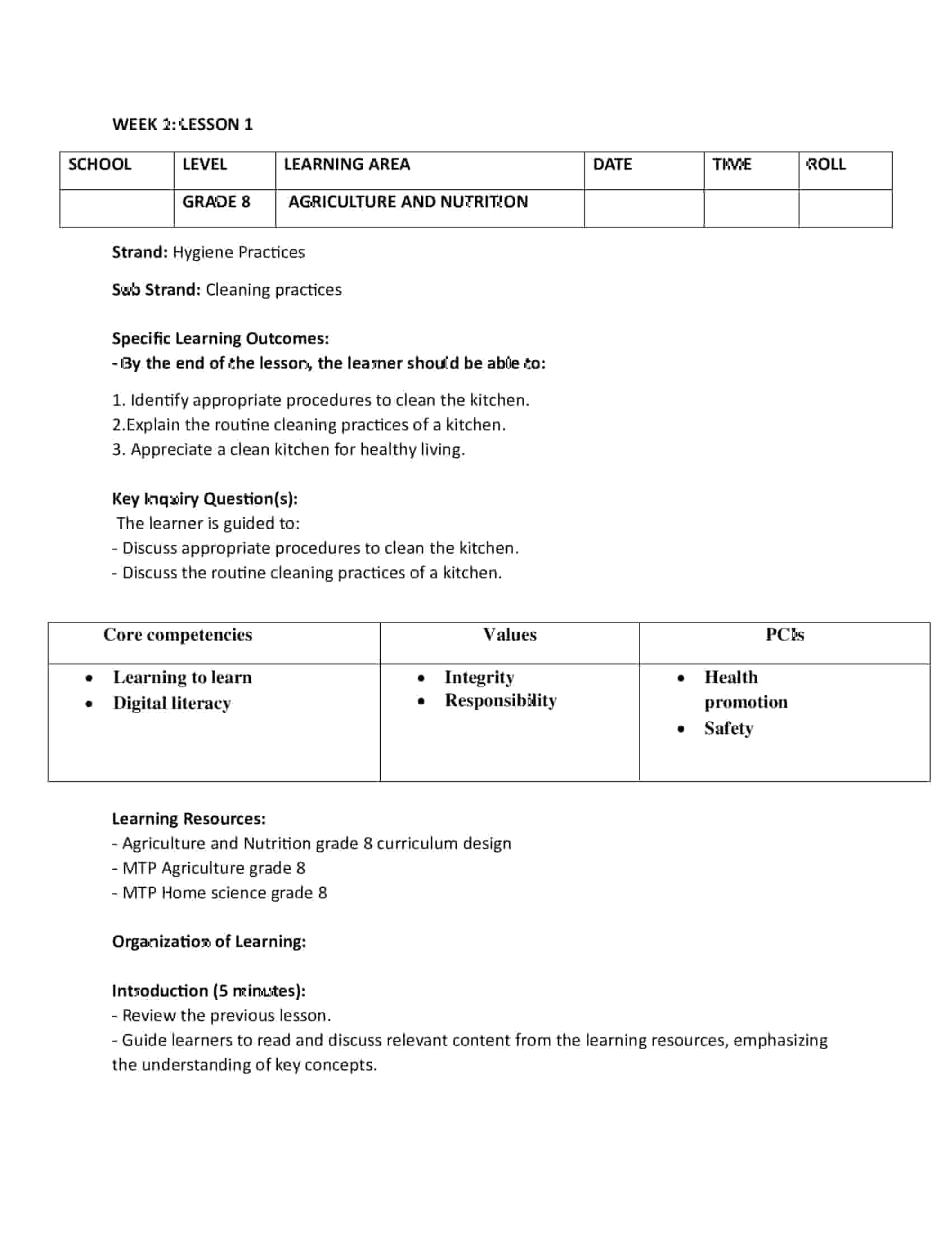Grade 8 Rationalized Agriculture and Nutrition Lesson Plans Term 3