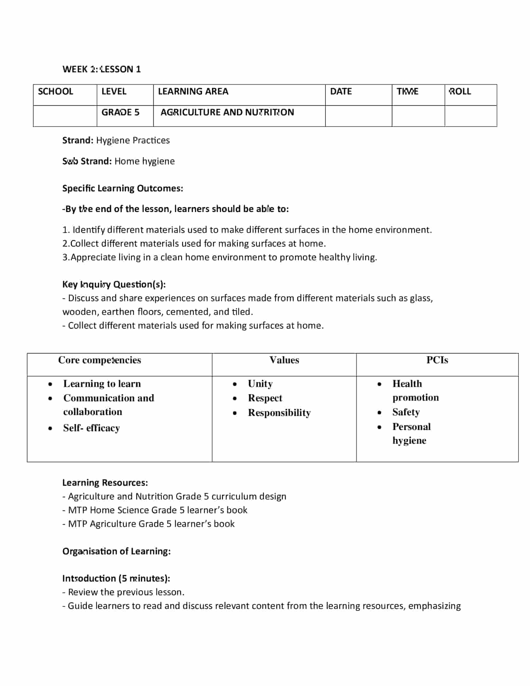 Grade 5 Agriculture and Nutrition Lesson Plans Term 3