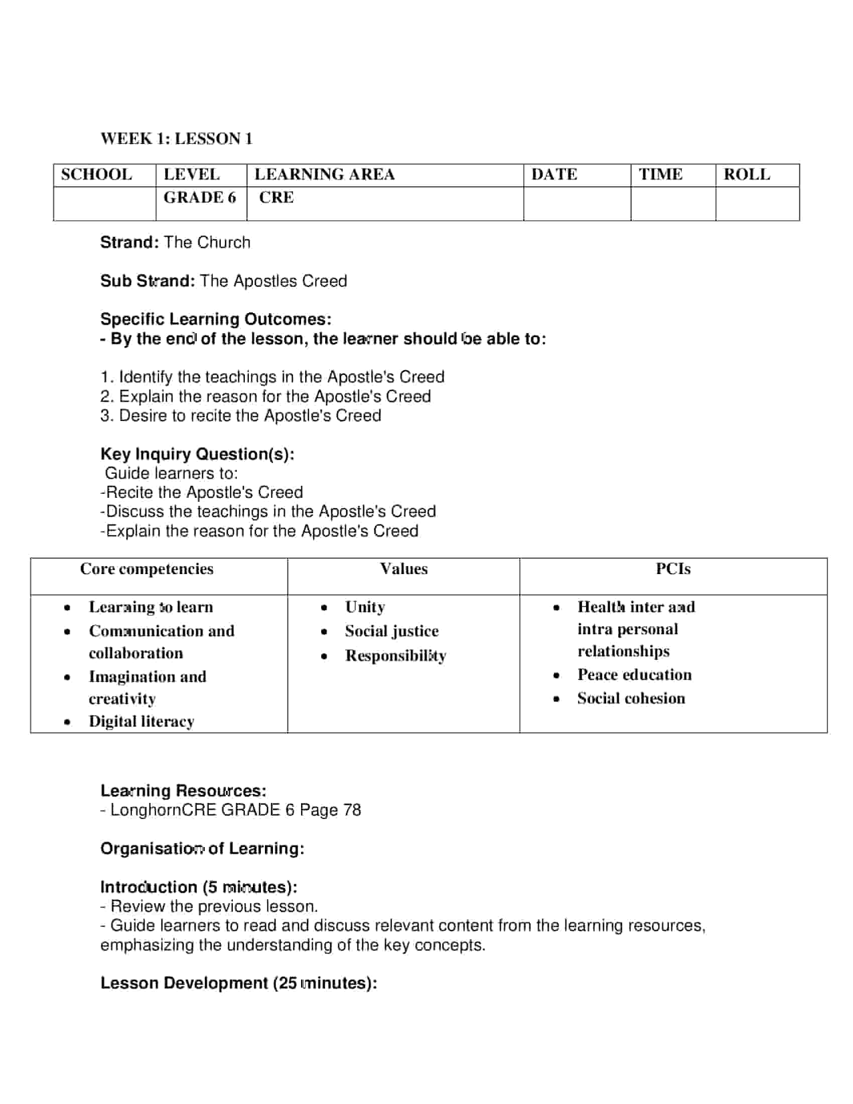 Grade 6 Rationalized CRE Lesson Plans Term 3