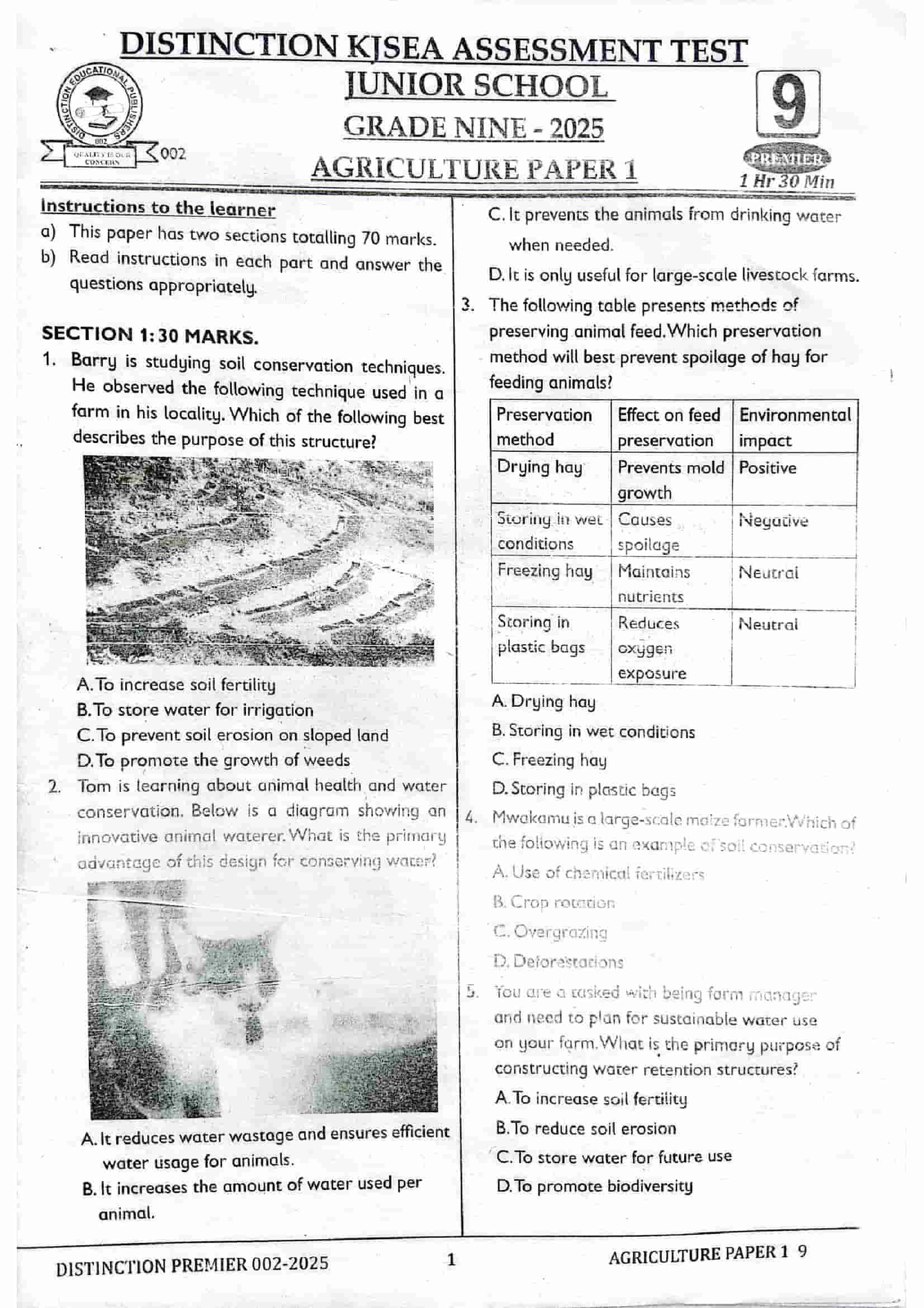Get Grade 9 Agriculture Paper 1 Exam Set 6