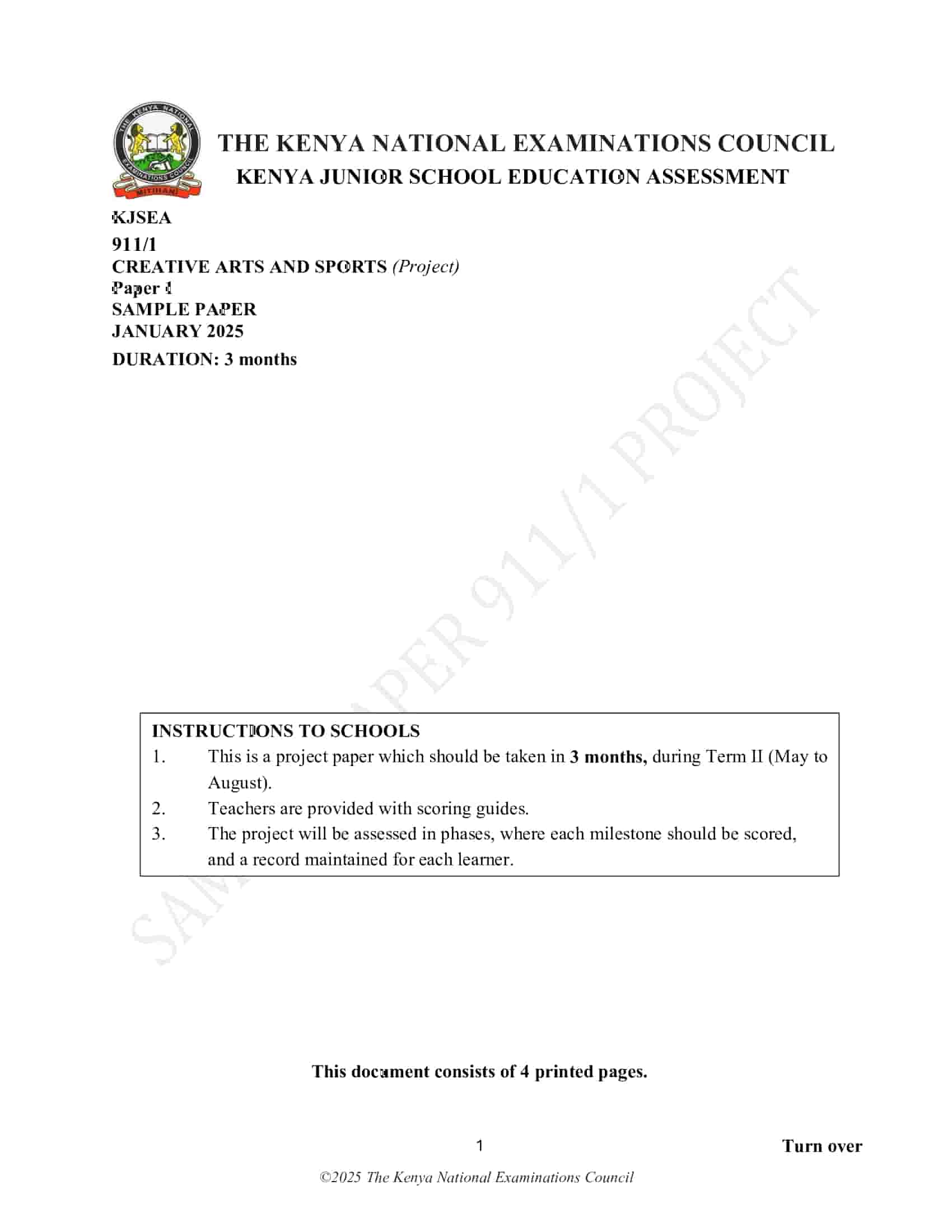 Download Grade 9 Creative Arts and Sports (Project)