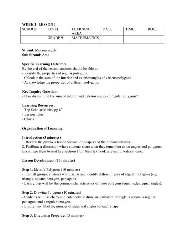 Grade 9 Mathematics Lesson Plans Term 2 – KLB Top Scholar - Elimplex