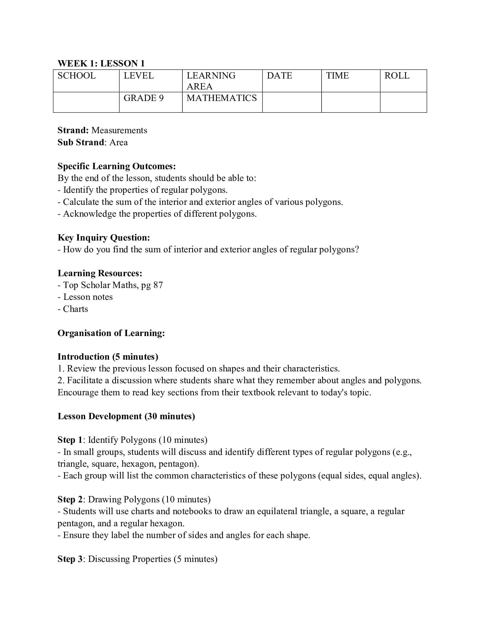 Grade 9 Mathematics Lesson Plans Term 2 – KLB Top Scholar