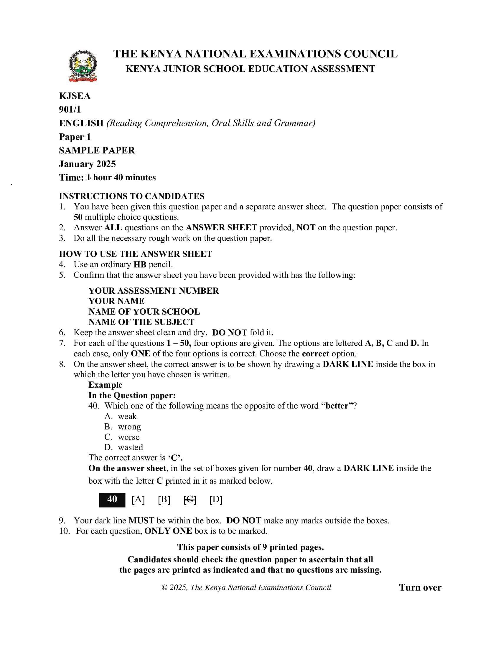 ENGLISH (Reading Comprehension, Oral Skills and Grammar)