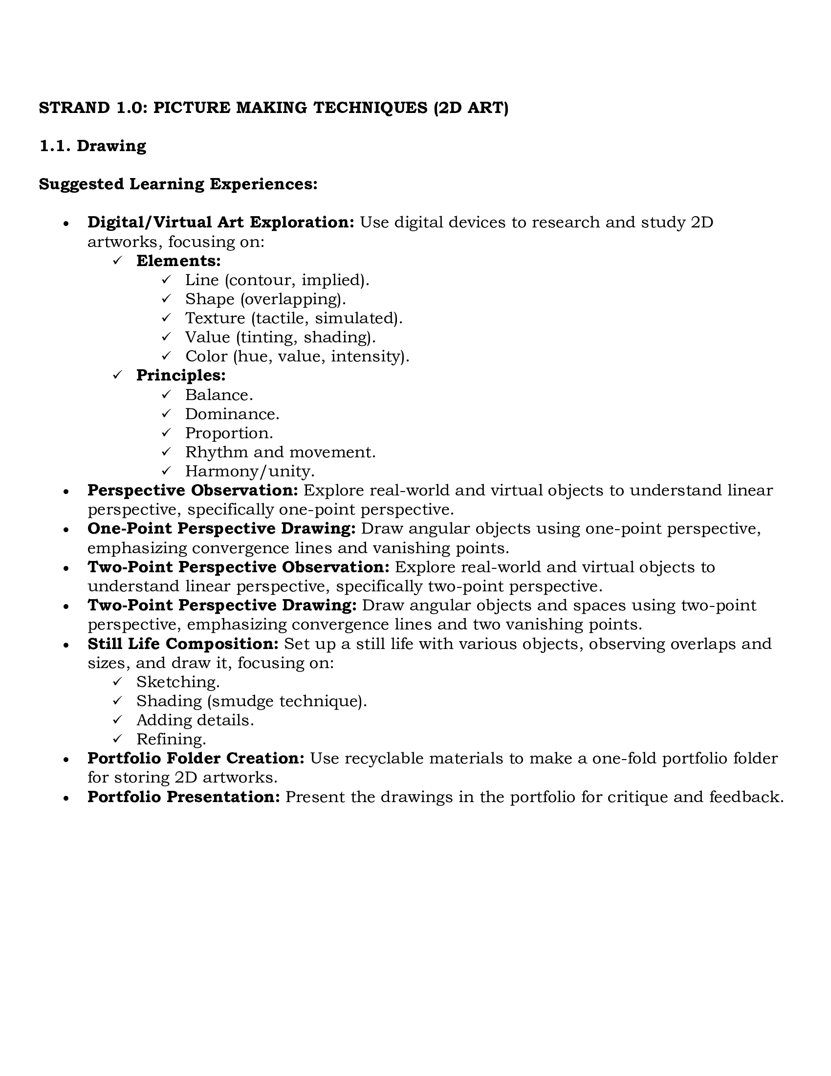 Grade 10 Fine Arts notes for Terms 1, 2, and 3